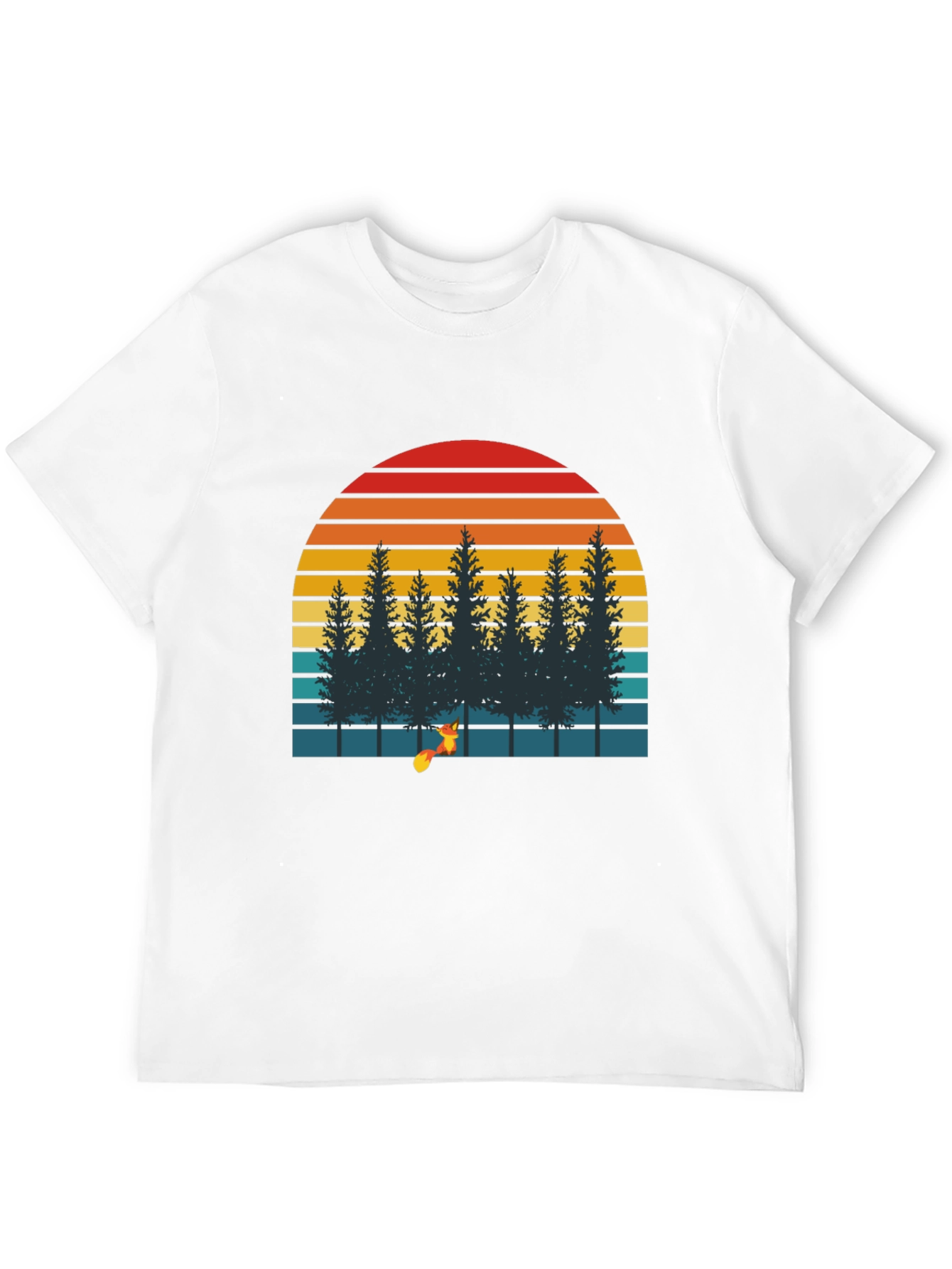 Black Retro Sunset Forest Fox Graphic T-Shirt view 12