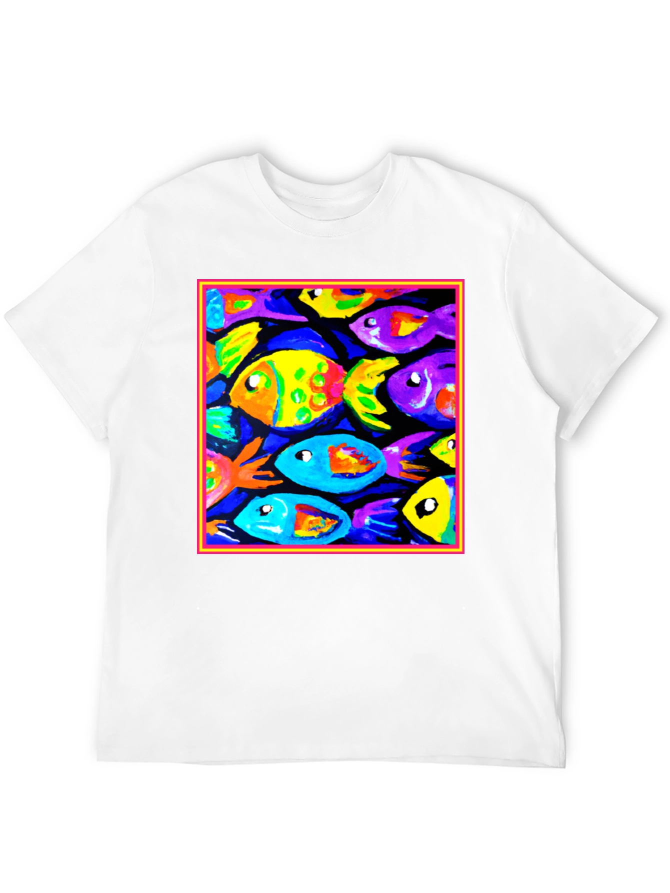 Black Colorful Fish Art Graphic T-Shirt view 12