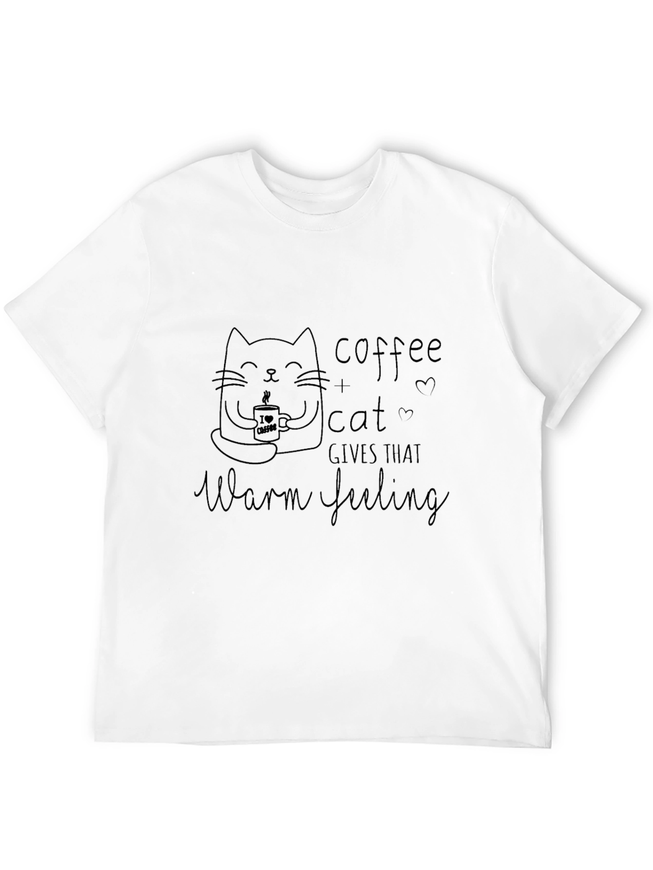 Black Coffee & Cat Warm Feeling Black T-Shirt view 12