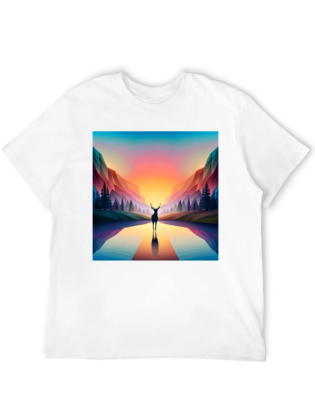 Black Deer Silhouette Geometric Graphic Tee - Black view 12