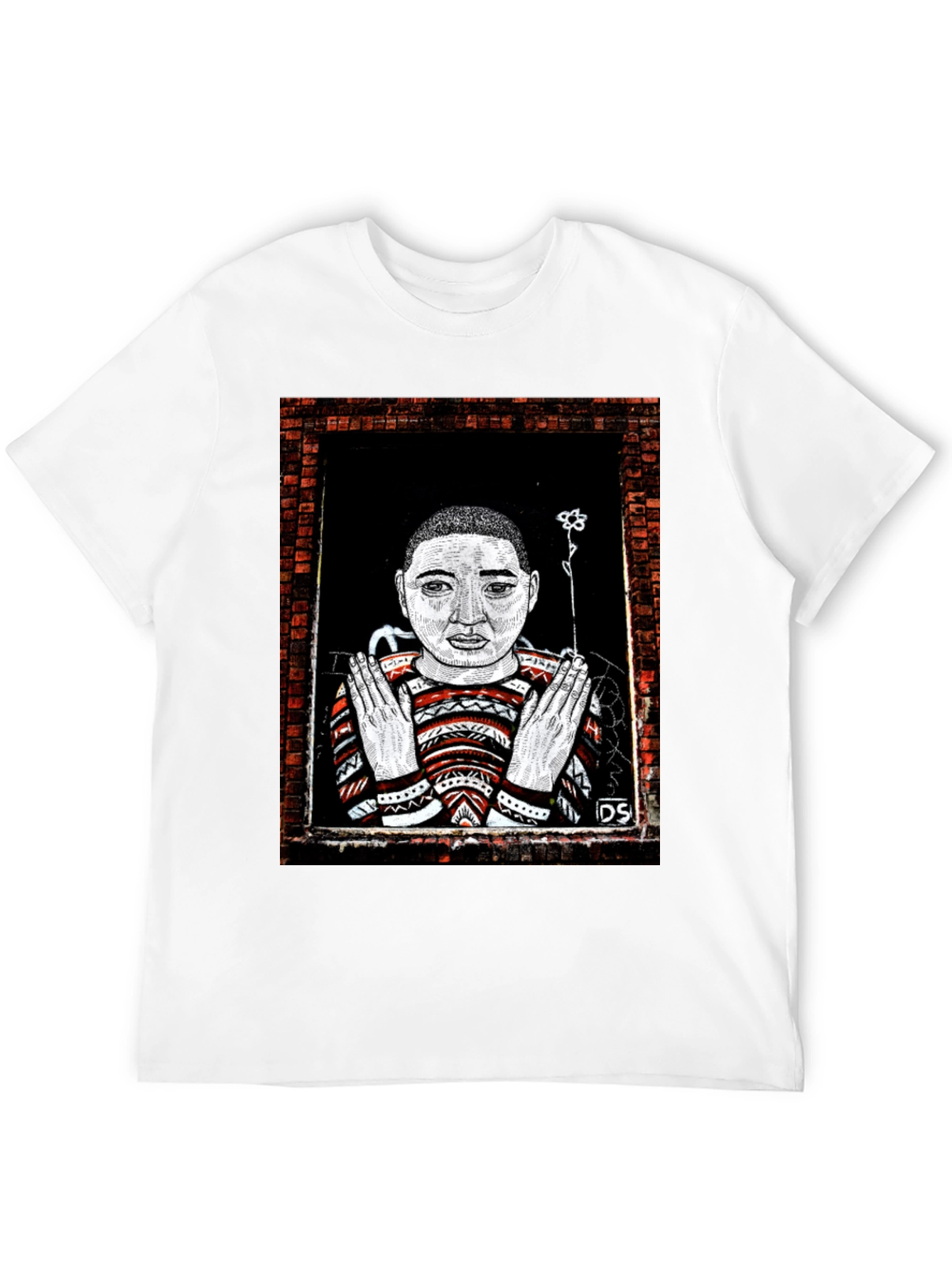 Black Unique Graphic Print Tee - Artistic Portrait Design view 12