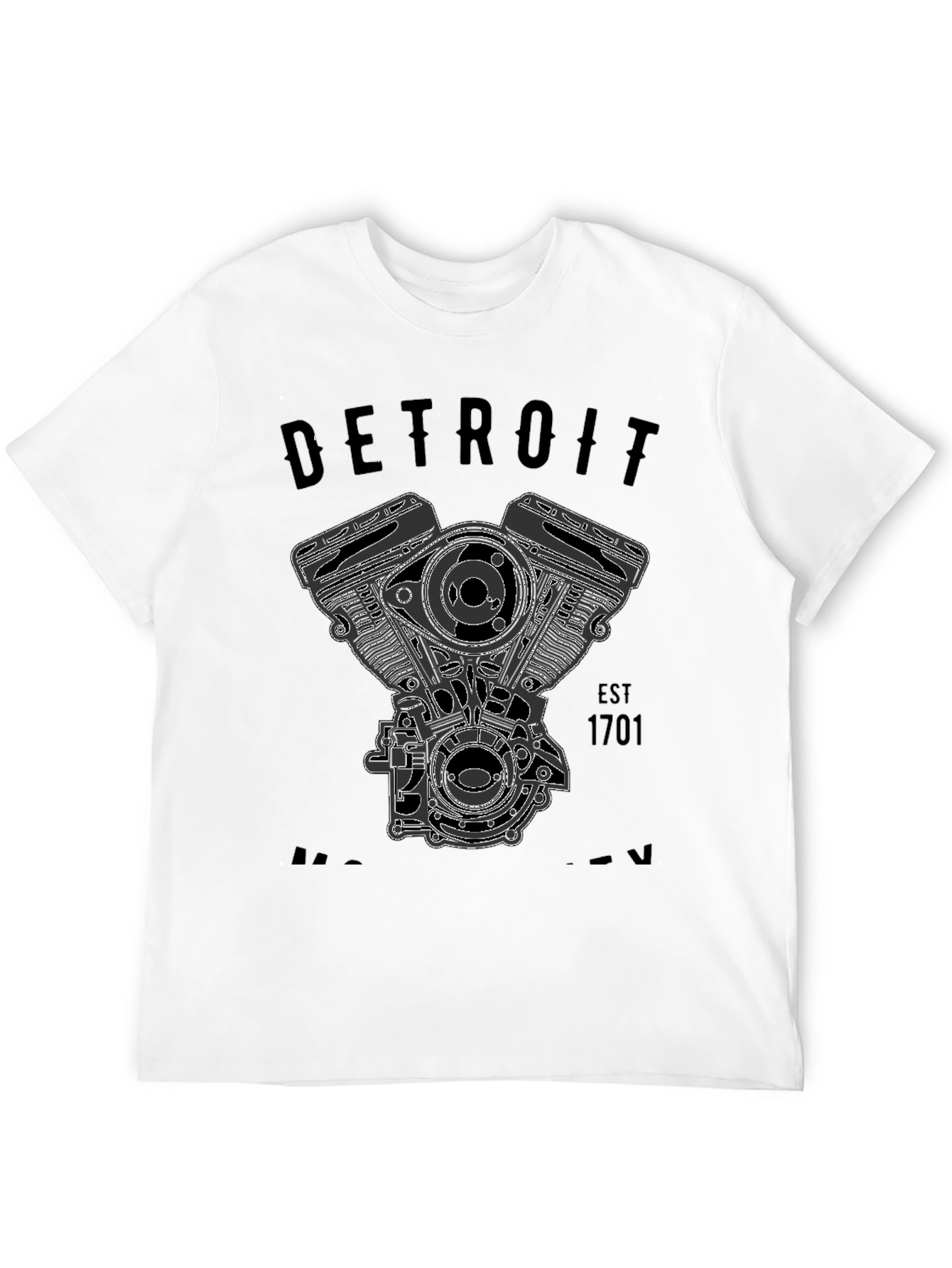 Black Detroit Motorcycle Engine Graphic T-Shirt view 12