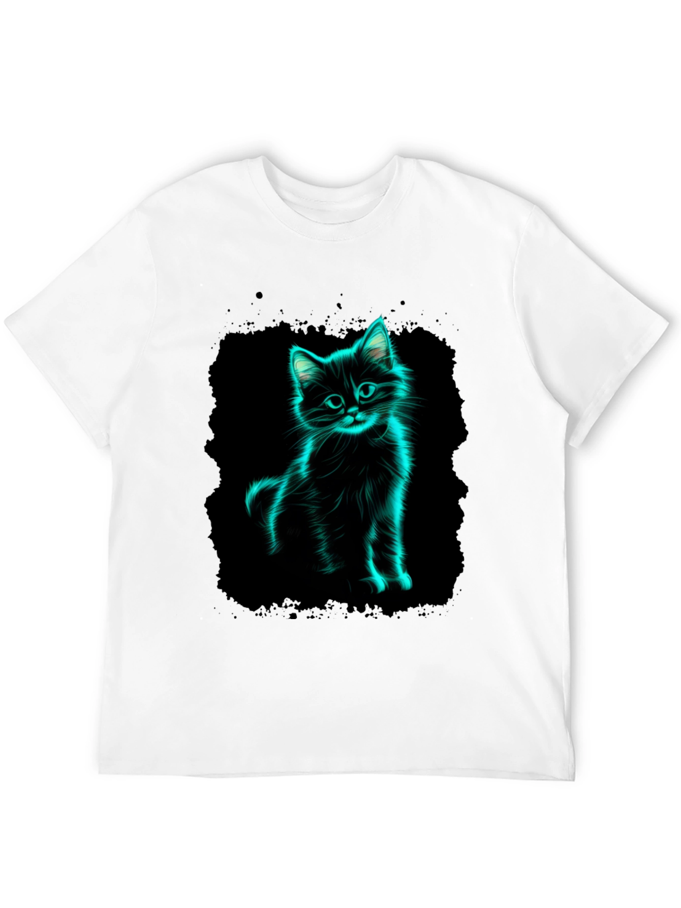 Black Neon Cat Graphic Black T-Shirt view 12