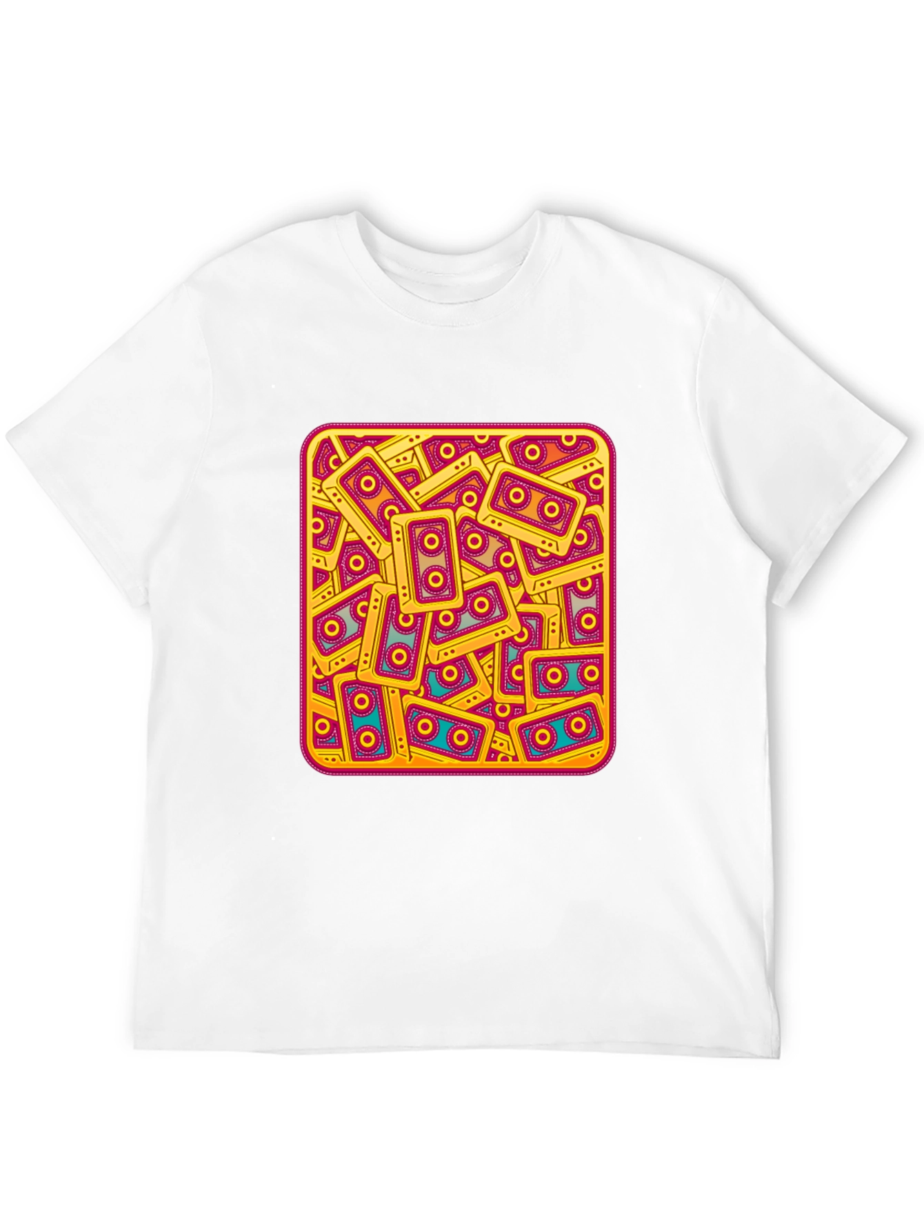 Black Retro Cassette Tape Pattern T-Shirt view 12