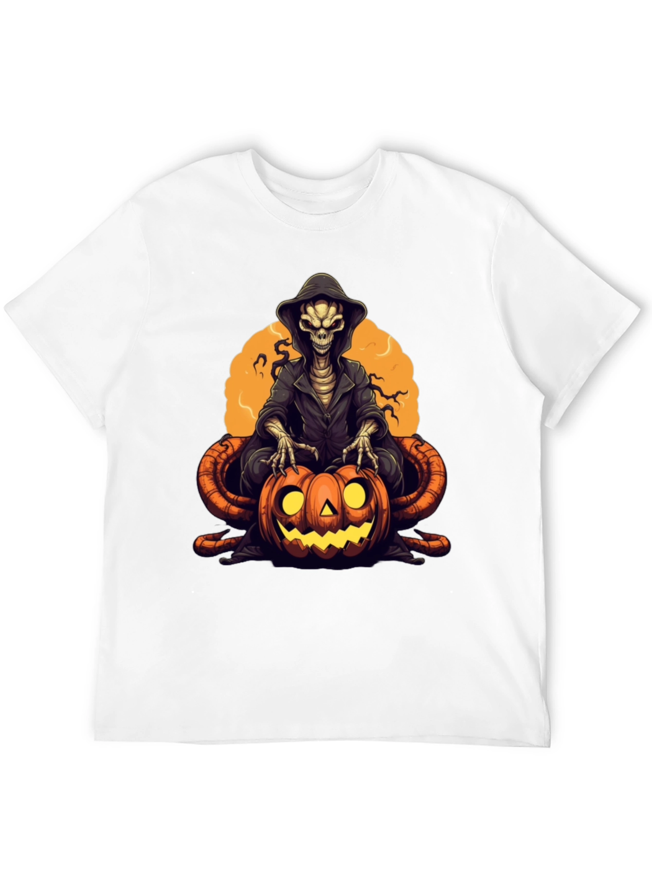 Black Grim Reaper Pumpkin Graphic Tee - Halloween Style view 12