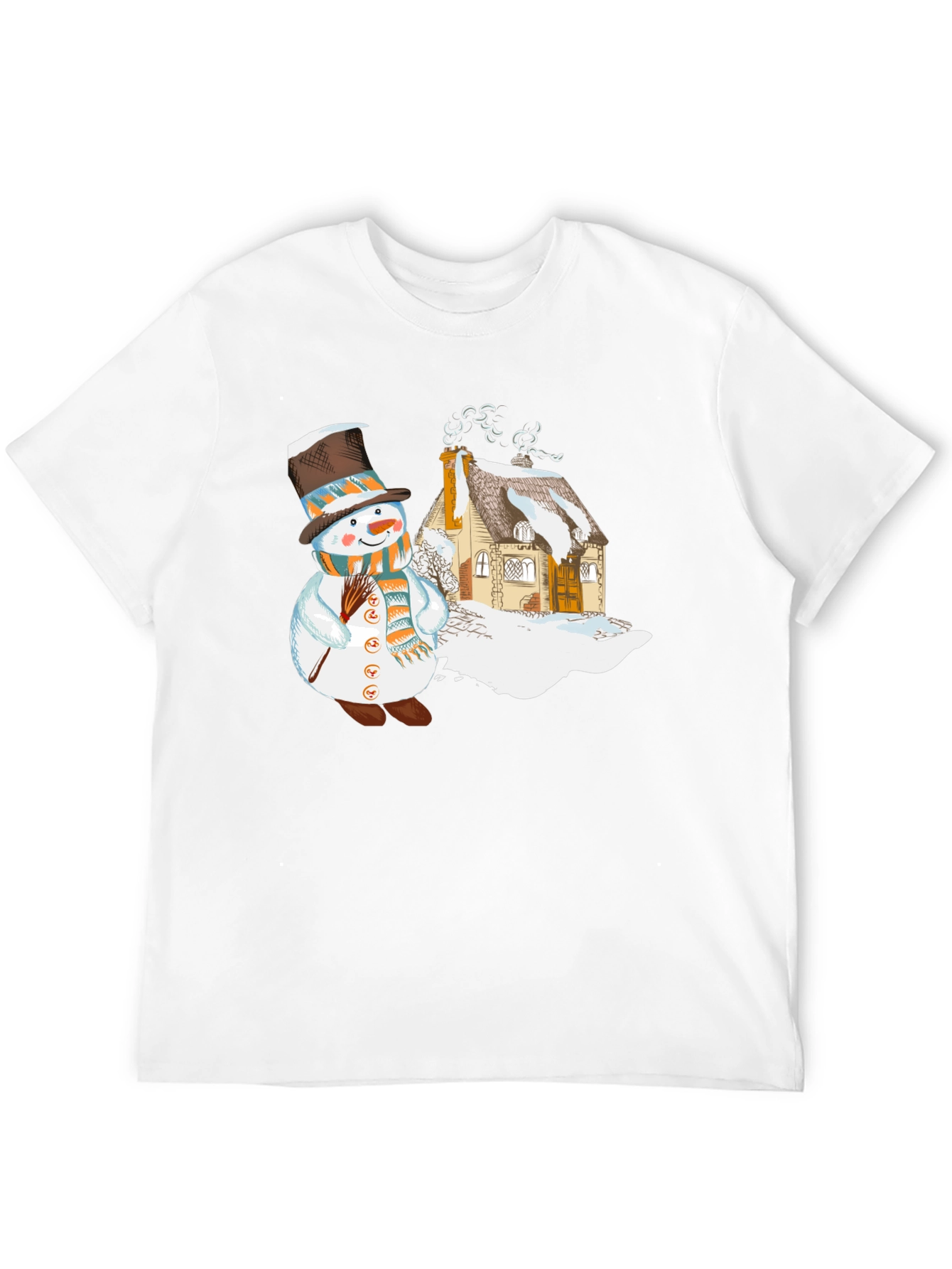Black Snowman & Cottage Graphic T-Shirt view 12