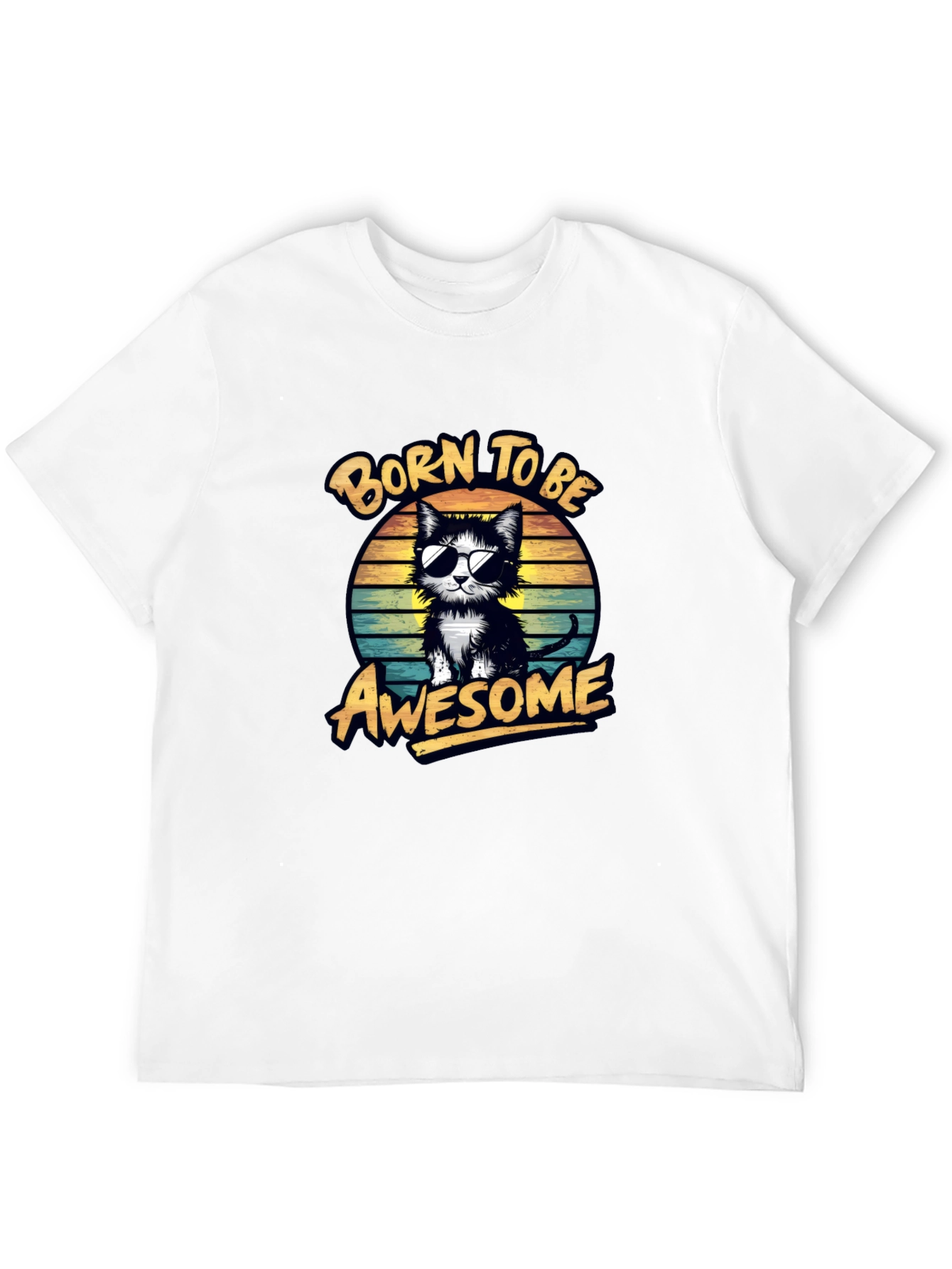 Black Born to be Awesome Cat Graphic Tee view 12