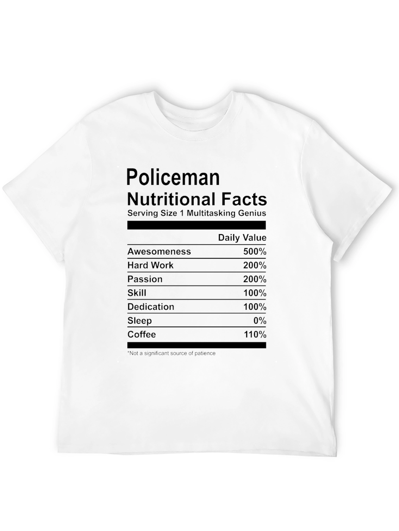 Policeman Nutritional Facts Black T-Shirt - 12