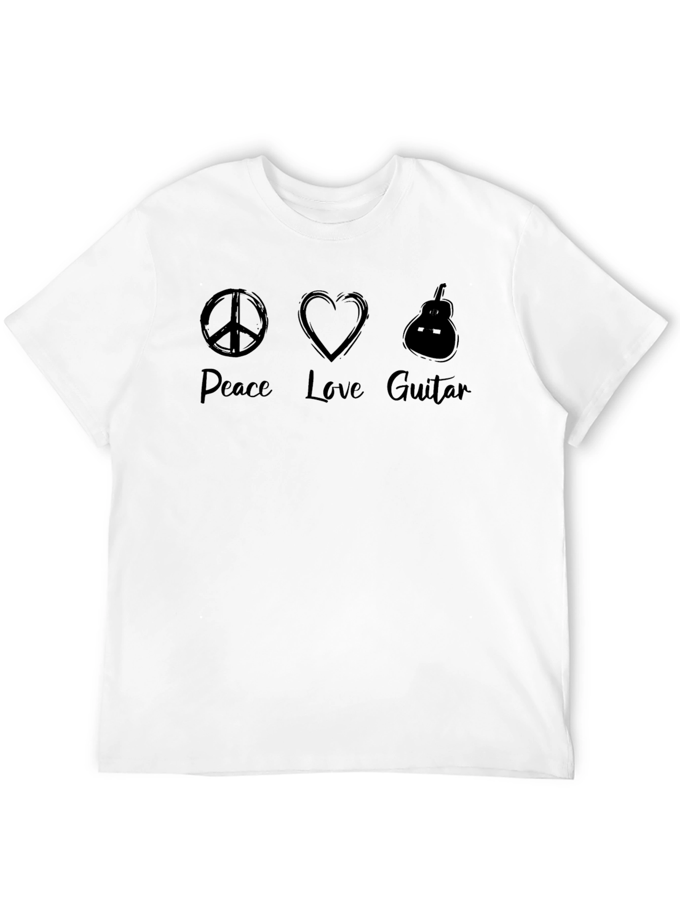 Black Peace Love Guitar Men's Black Graphic Tee view 12