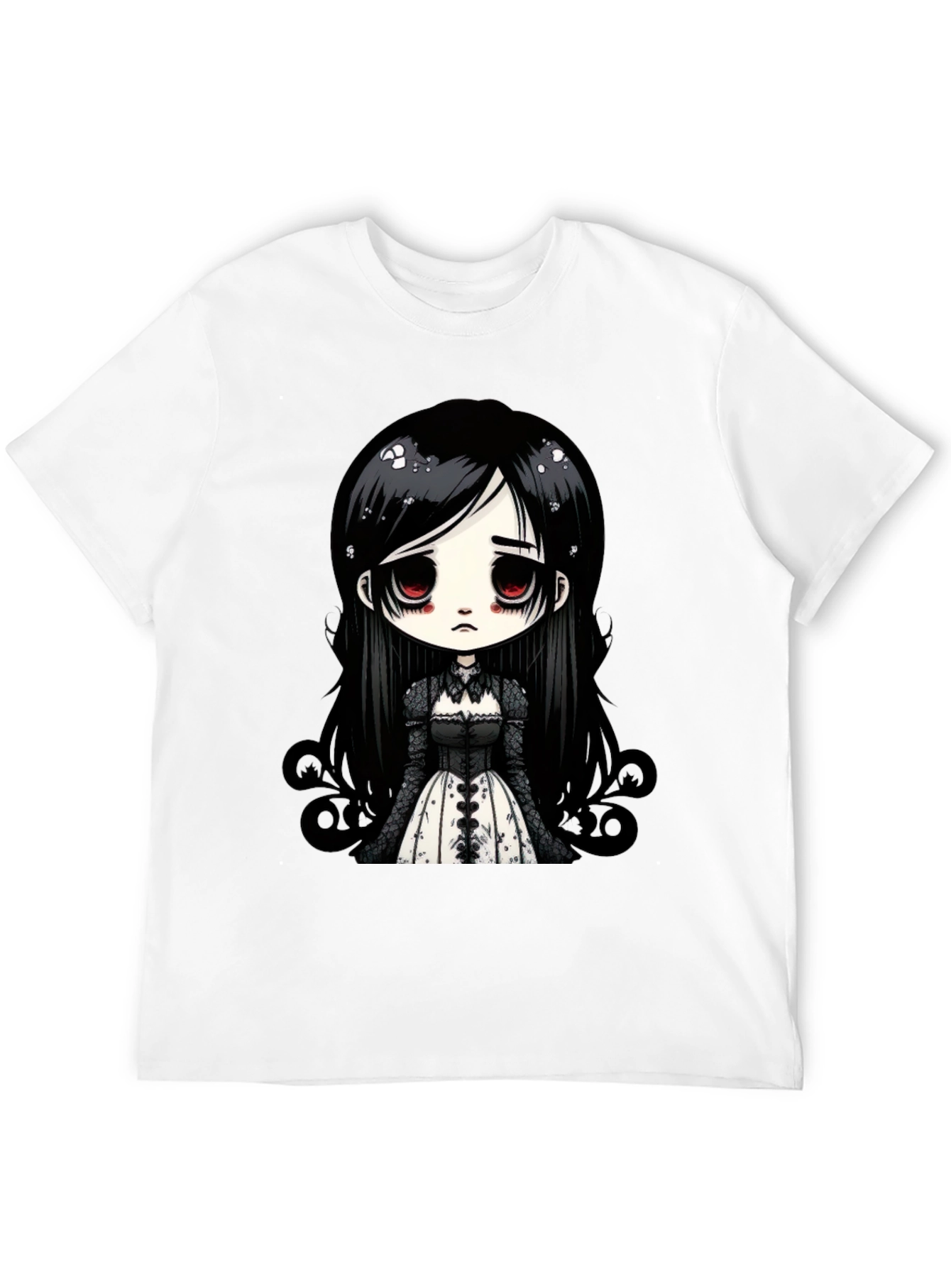 Black Gothic Doll T-Shirt - Emo Anime Style Black Tee view 12