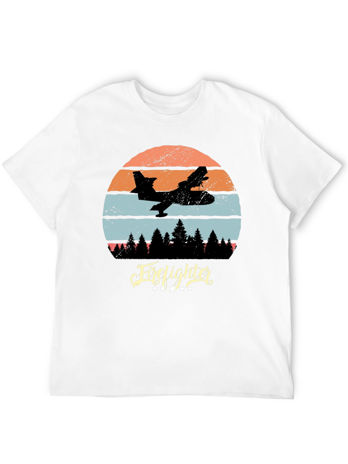 Black Firefighter Plane Retro T-Shirt view 12