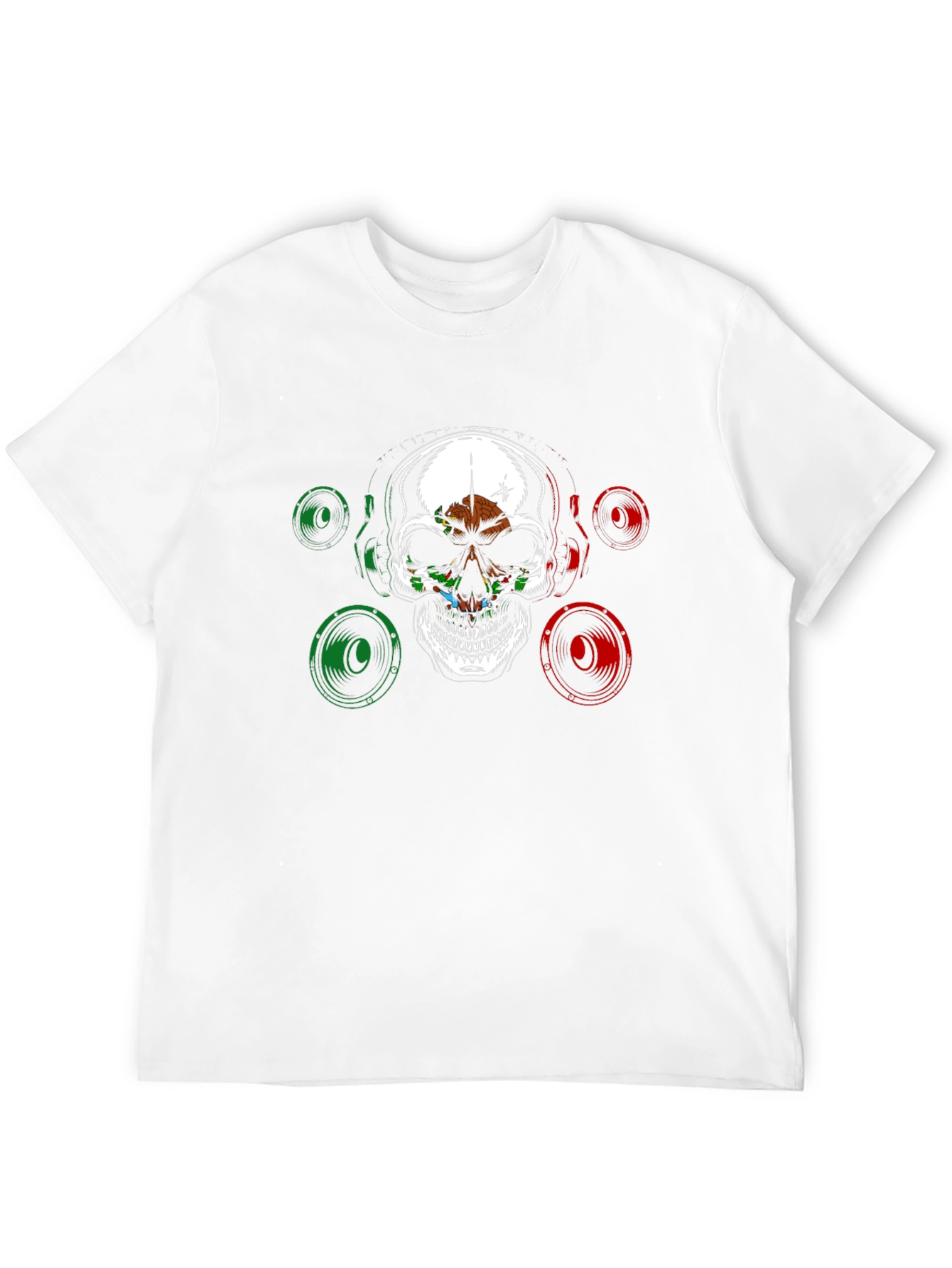 Black Skull & Speaker Graphic Tee - Mexican Flag Design view 12