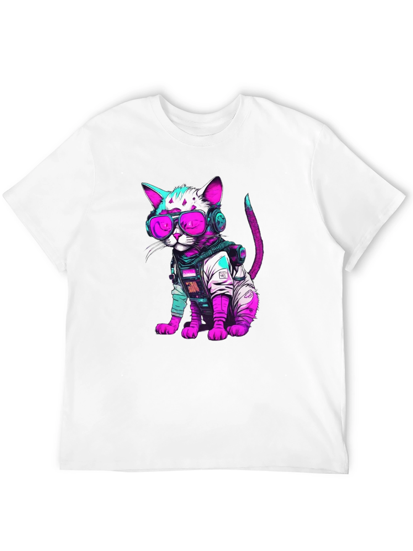 Black Cyberpunk Cat T-Shirt - Futuristic Feline Fashion view 12