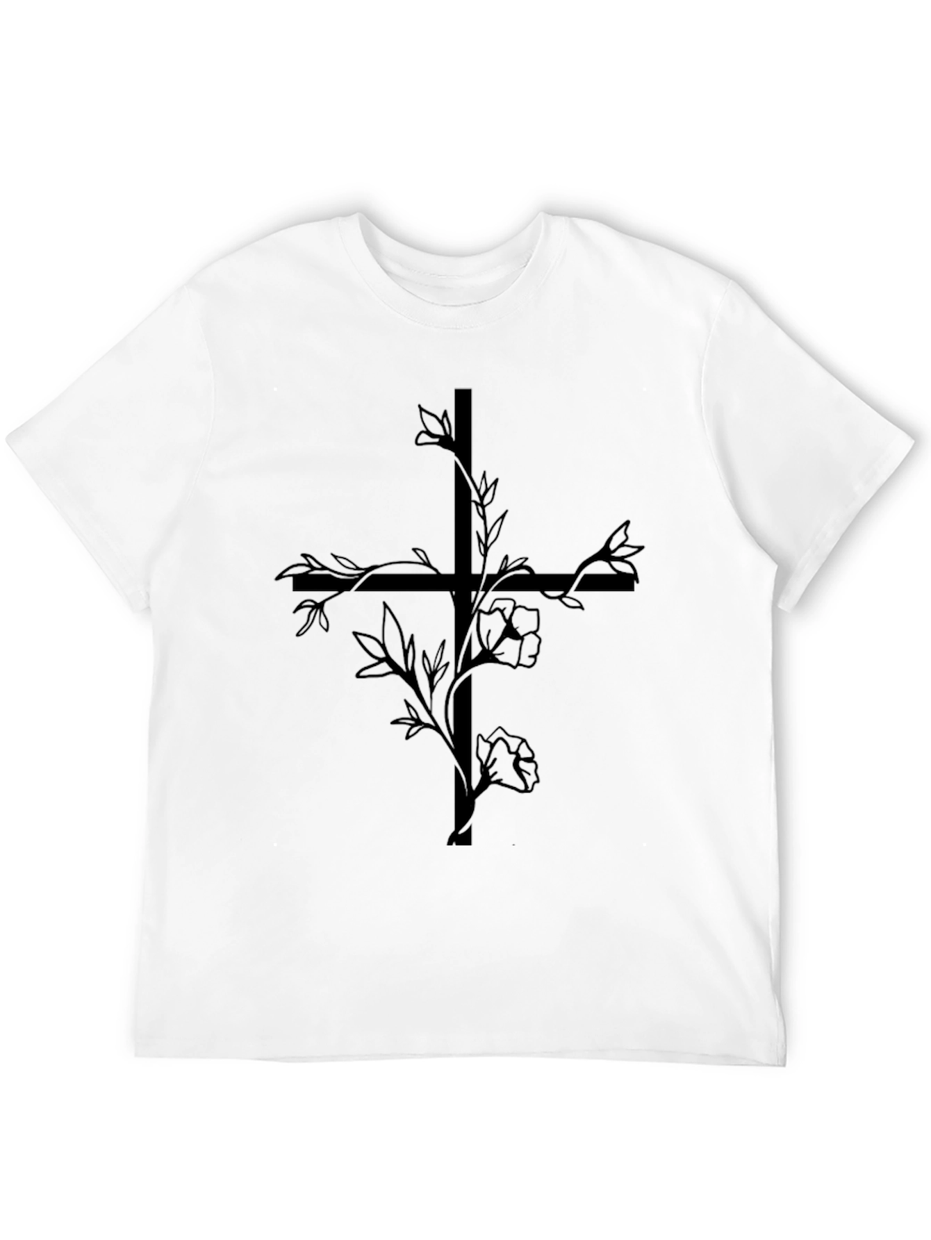 Black Floral Cross Graphic Tee - Black Cotton Blend Shirt view 12