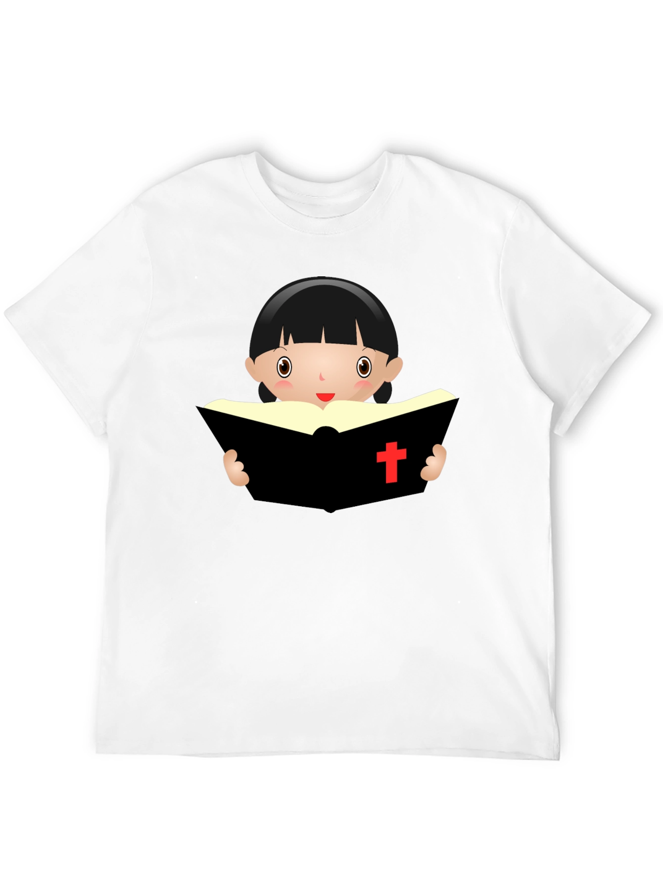 Black Cartoon Girl Reading Book - Black T-Shirt view 12