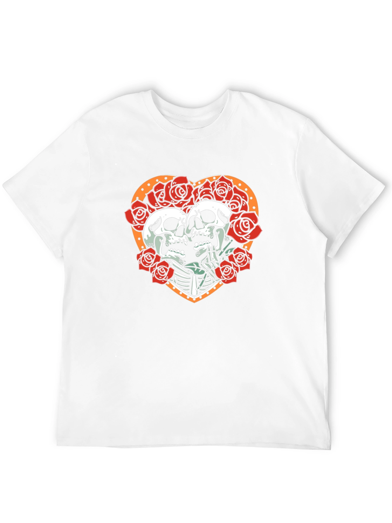 Skull & Roses Graphic Tee - Romantic Skeleton Couple T-Shirt - 12