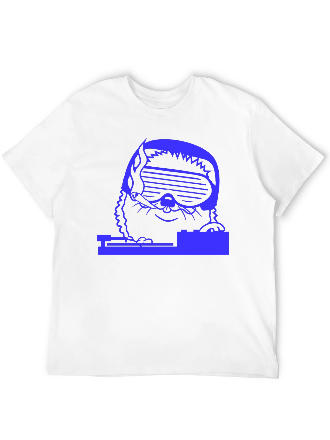 Black DJ Cat T-Shirt - Black Cotton Tee with Blue Graphic view 12