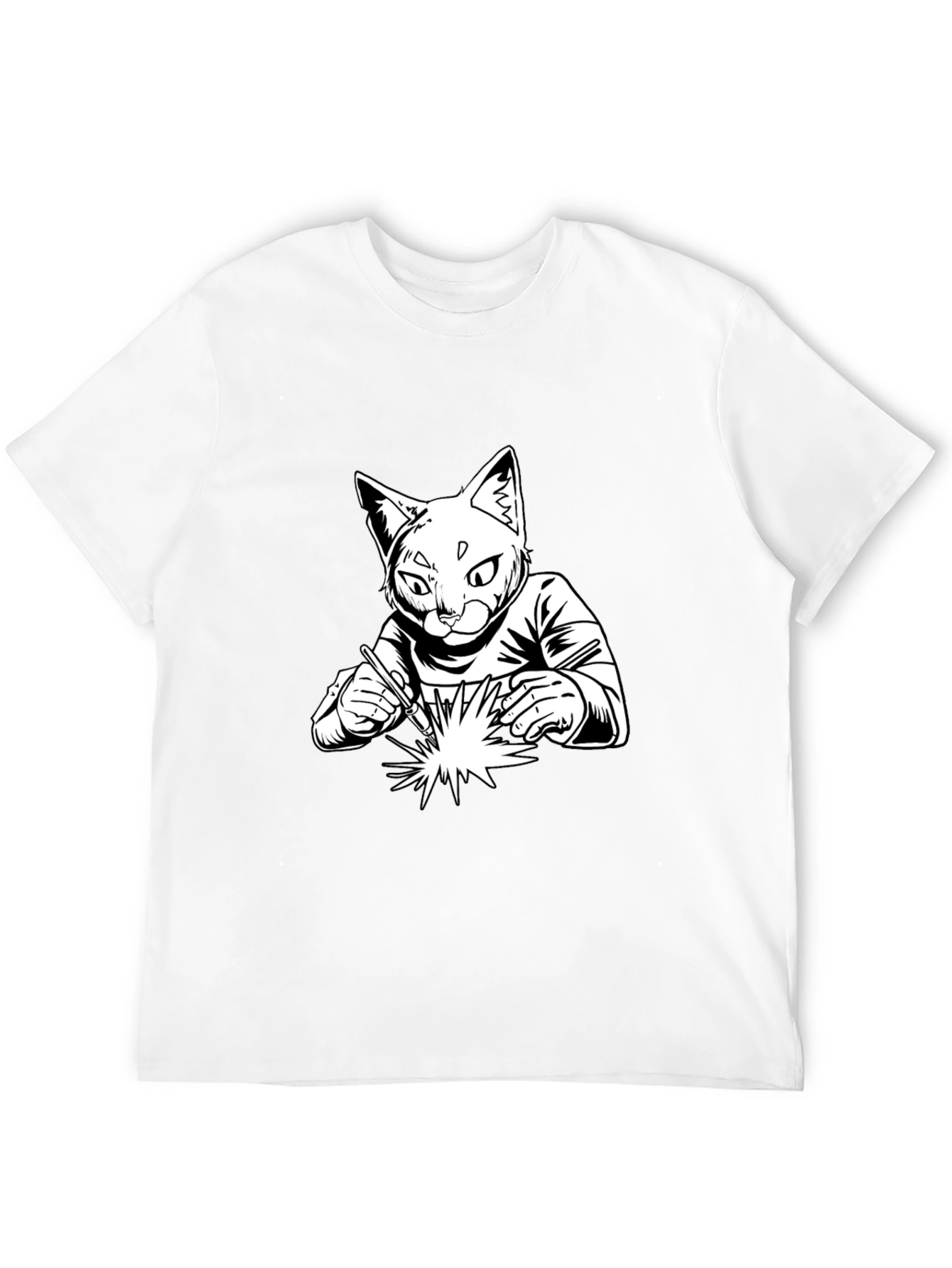 Black Welding Cat T-Shirt - Cool Graphic Tee view 12