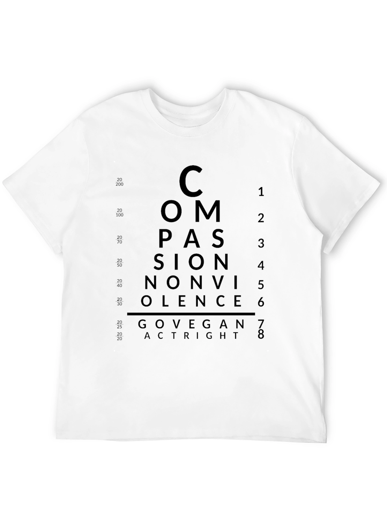 Compassion Vegan T-Shirt - Eye Chart Design - 12