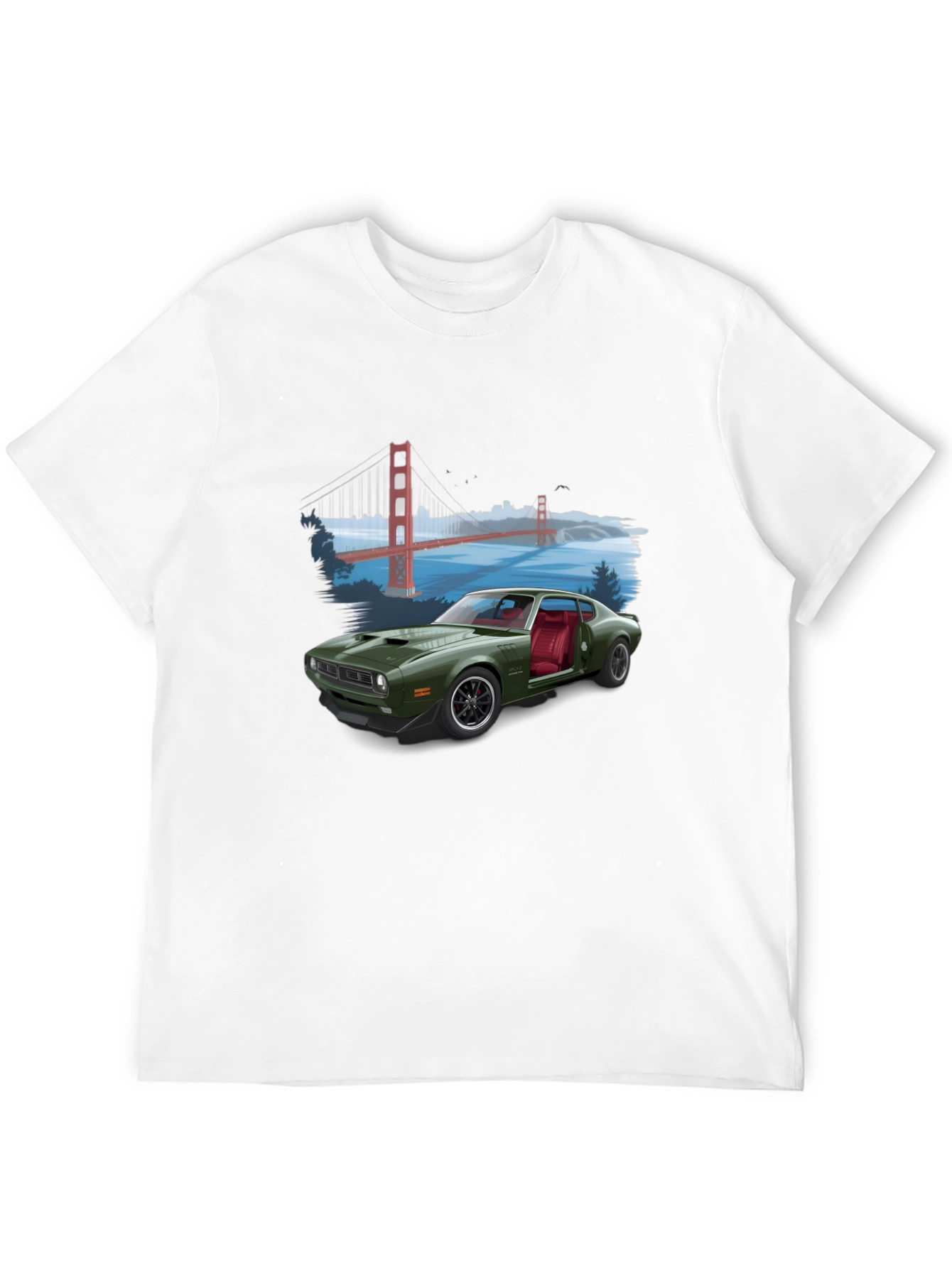 Black Retro Car & Bridge T-Shirt - Unique Graphic Tee view 12