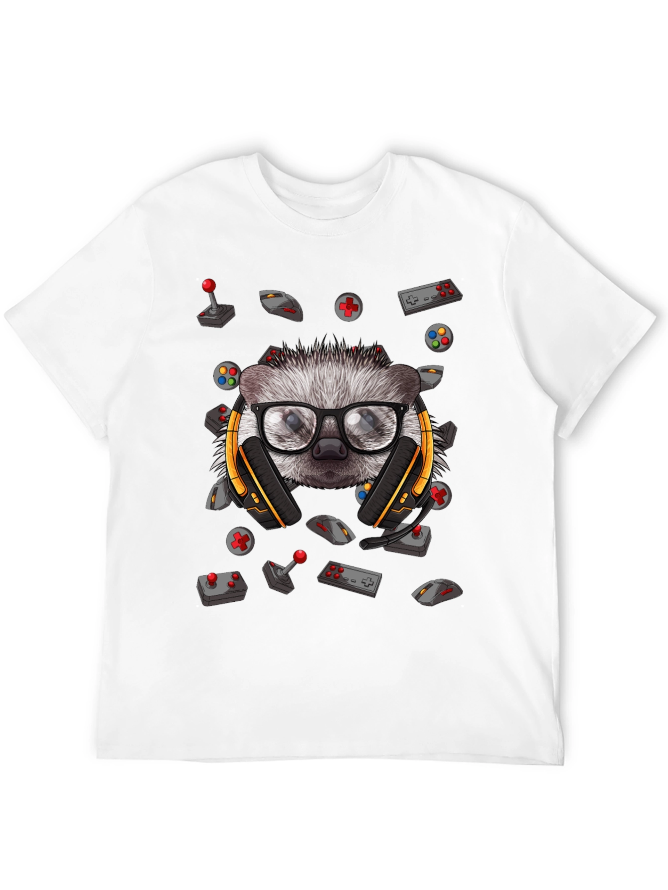 Black Gamer Hedgehog Graphic Tee - Black Cotton T-Shirt view 12