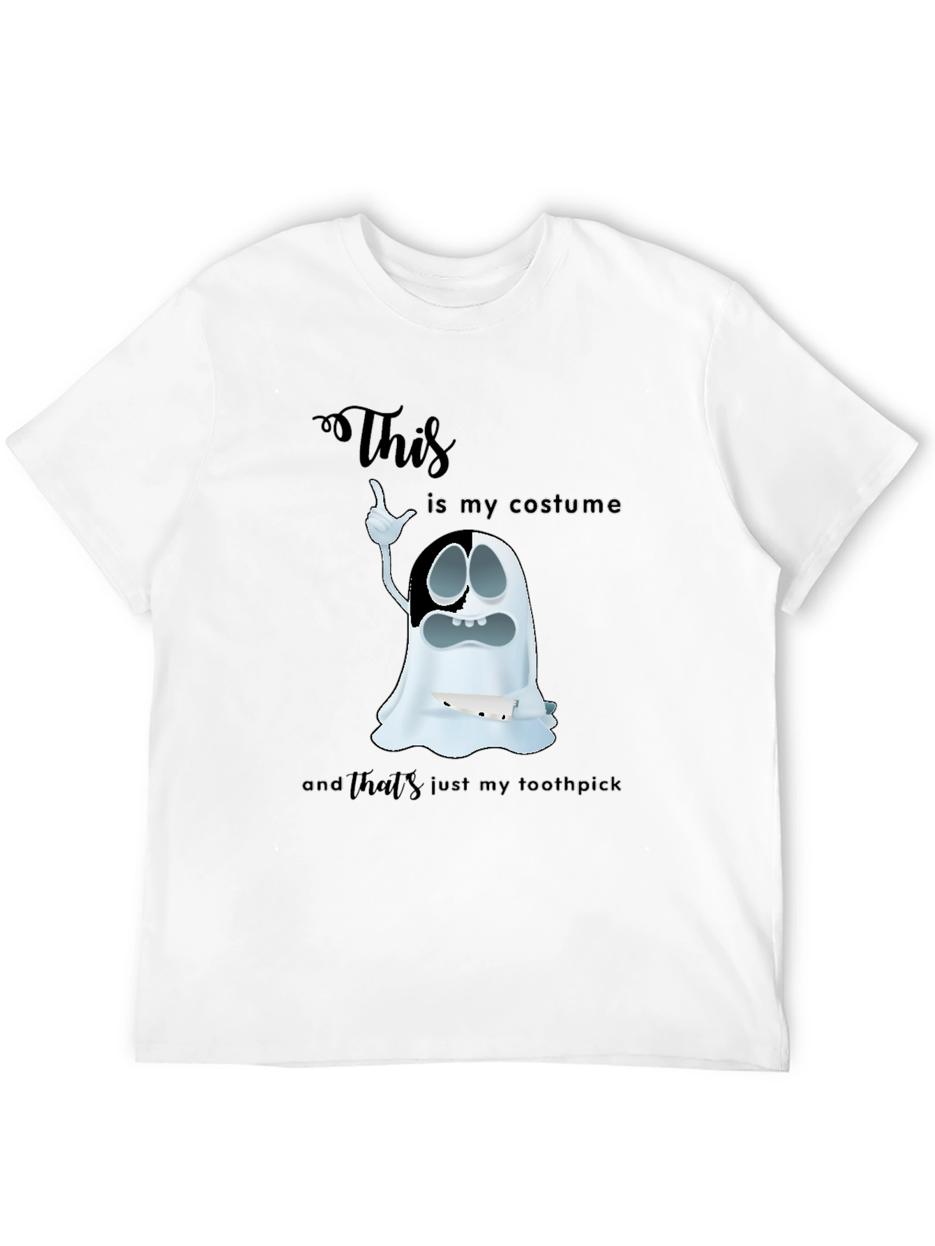 Black Humorous Ghost Costume Graphic T-Shirt view 12