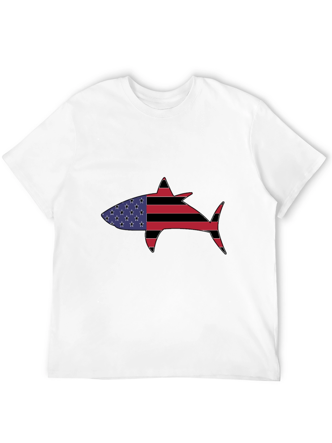 Black American Flag Shark Graphic T-Shirt view 12