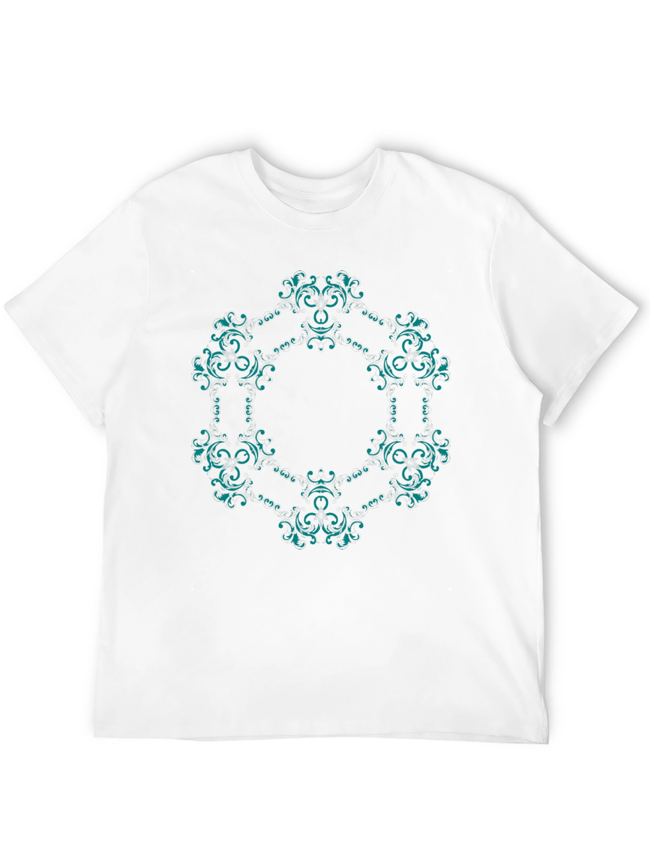 Black Ornate Teal Mandala Graphic Black T-Shirt view 12