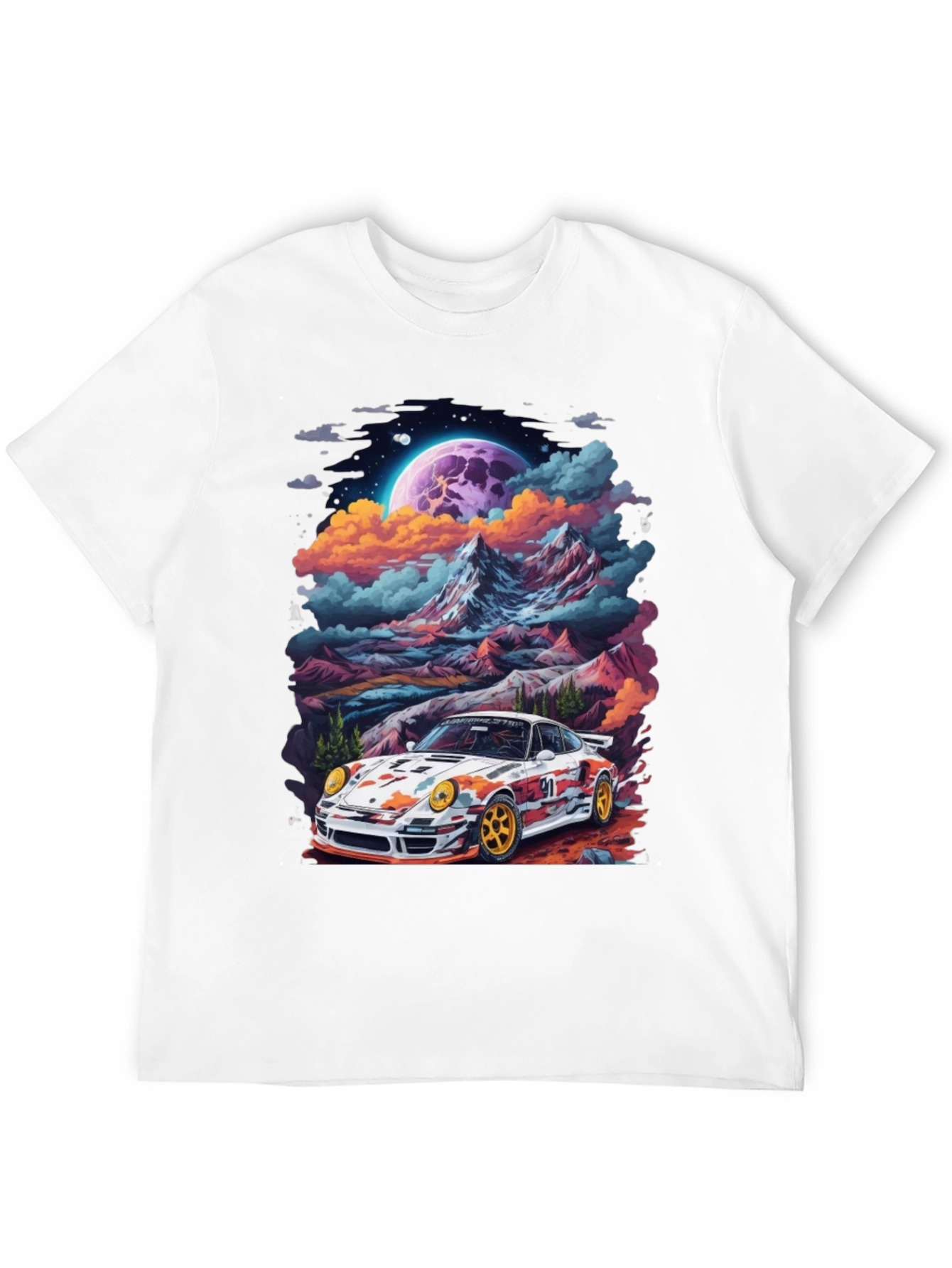 Black Retro Racer T-Shirt: Car & Mountain Design view 12