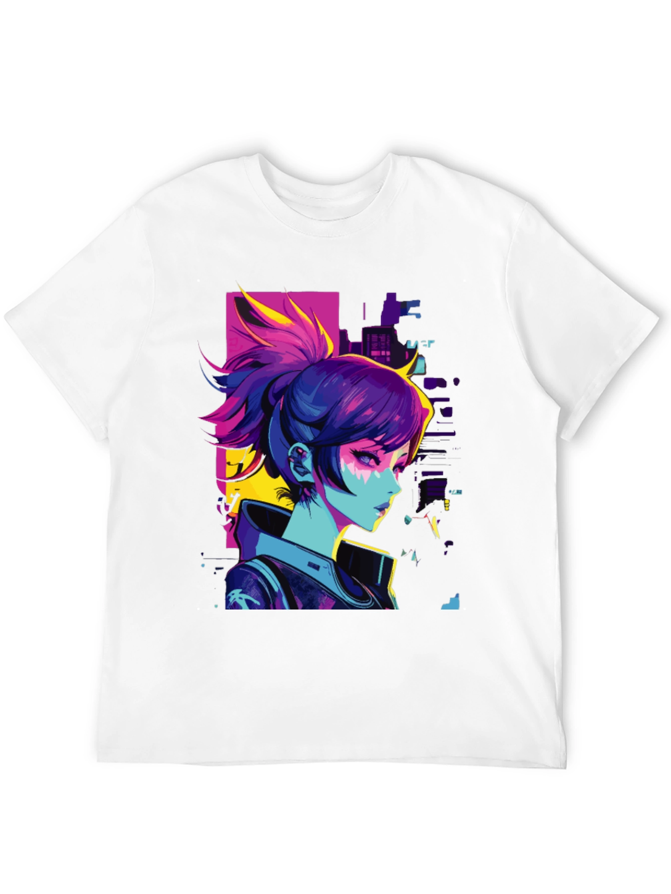 Black Cyberpunk Anime Girl Graphic Black T-Shirt view 12