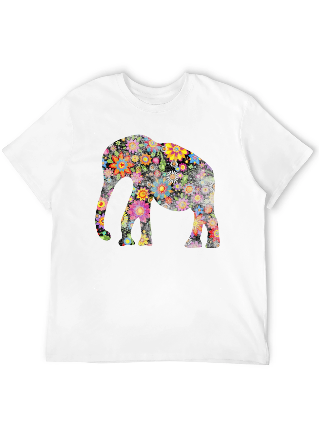Black Floral Elephant Graphic Tee - Black Cotton Blend view 12
