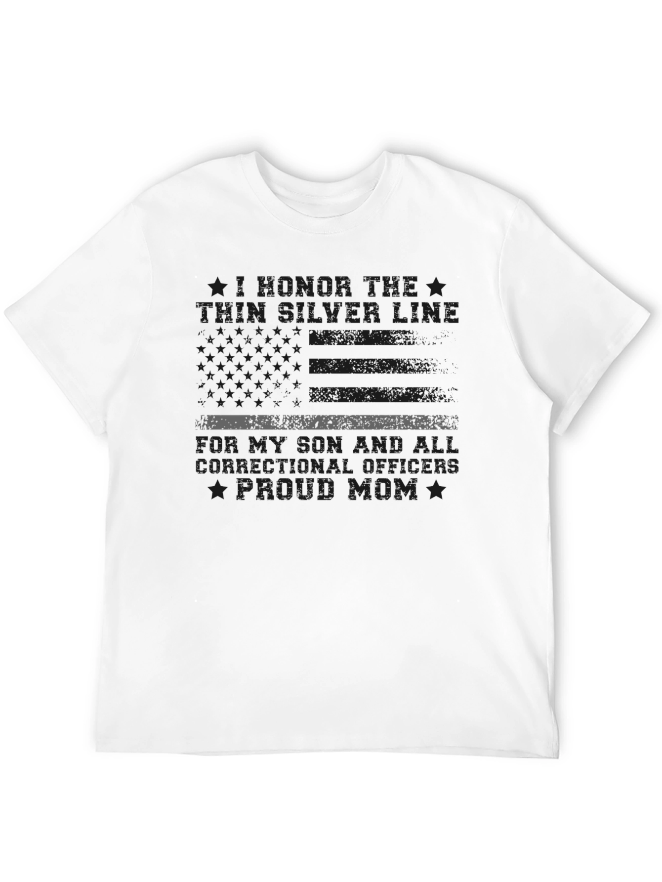 Black Thin Silver Line Proud Correction Officer Mom T-Shirt view 12