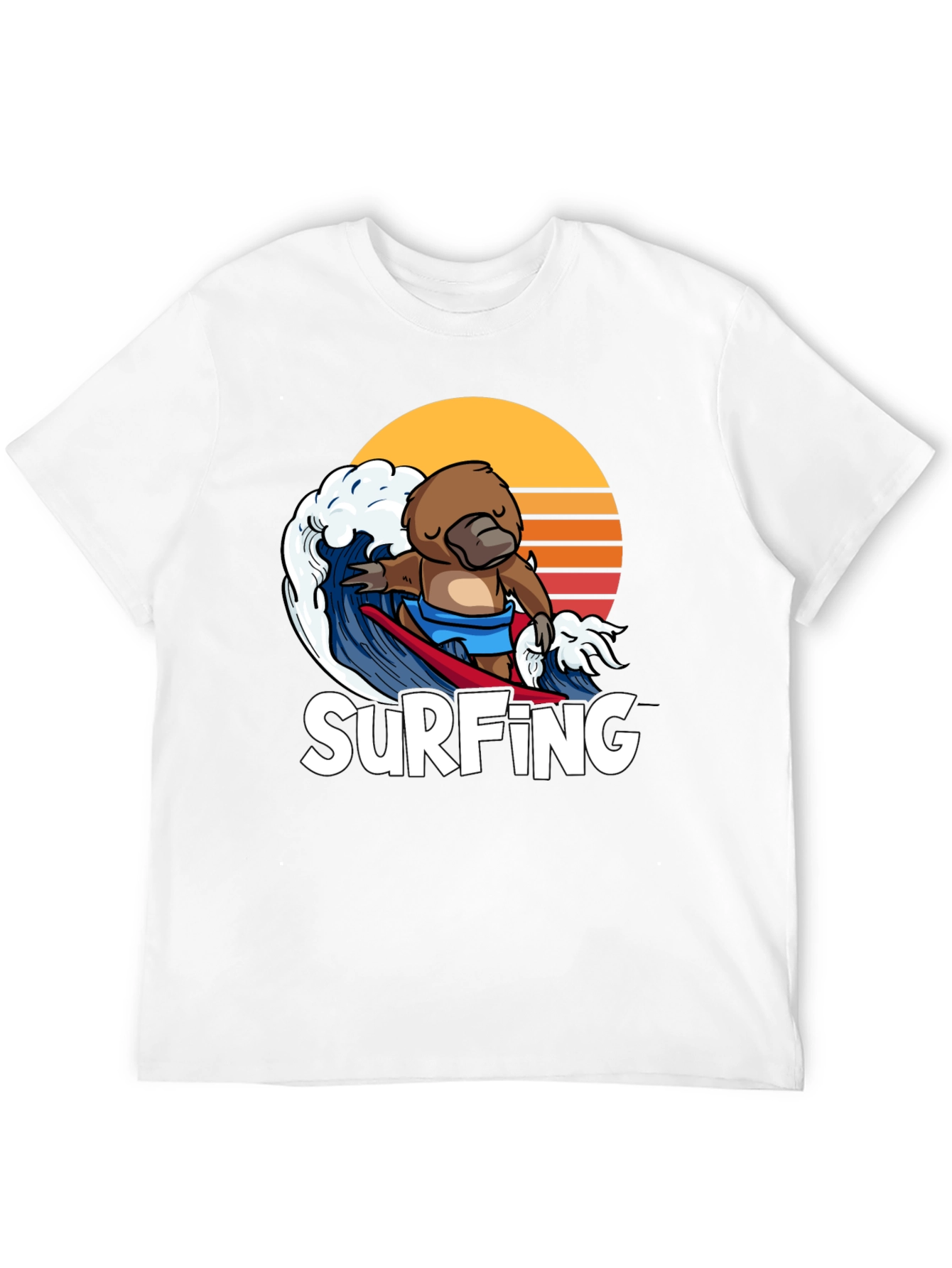 Black Surfing Platypus T-Shirt - Retro Wave Design view 12