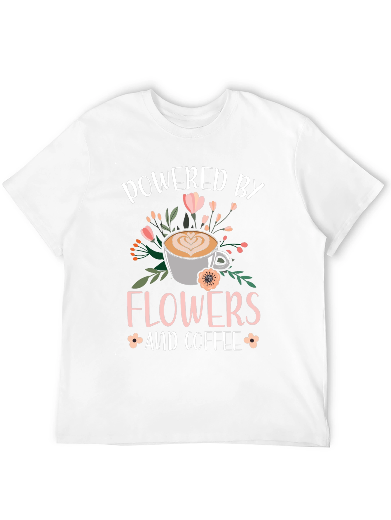 Black Powered By Flowers and Coffee Graphic Tee view 12