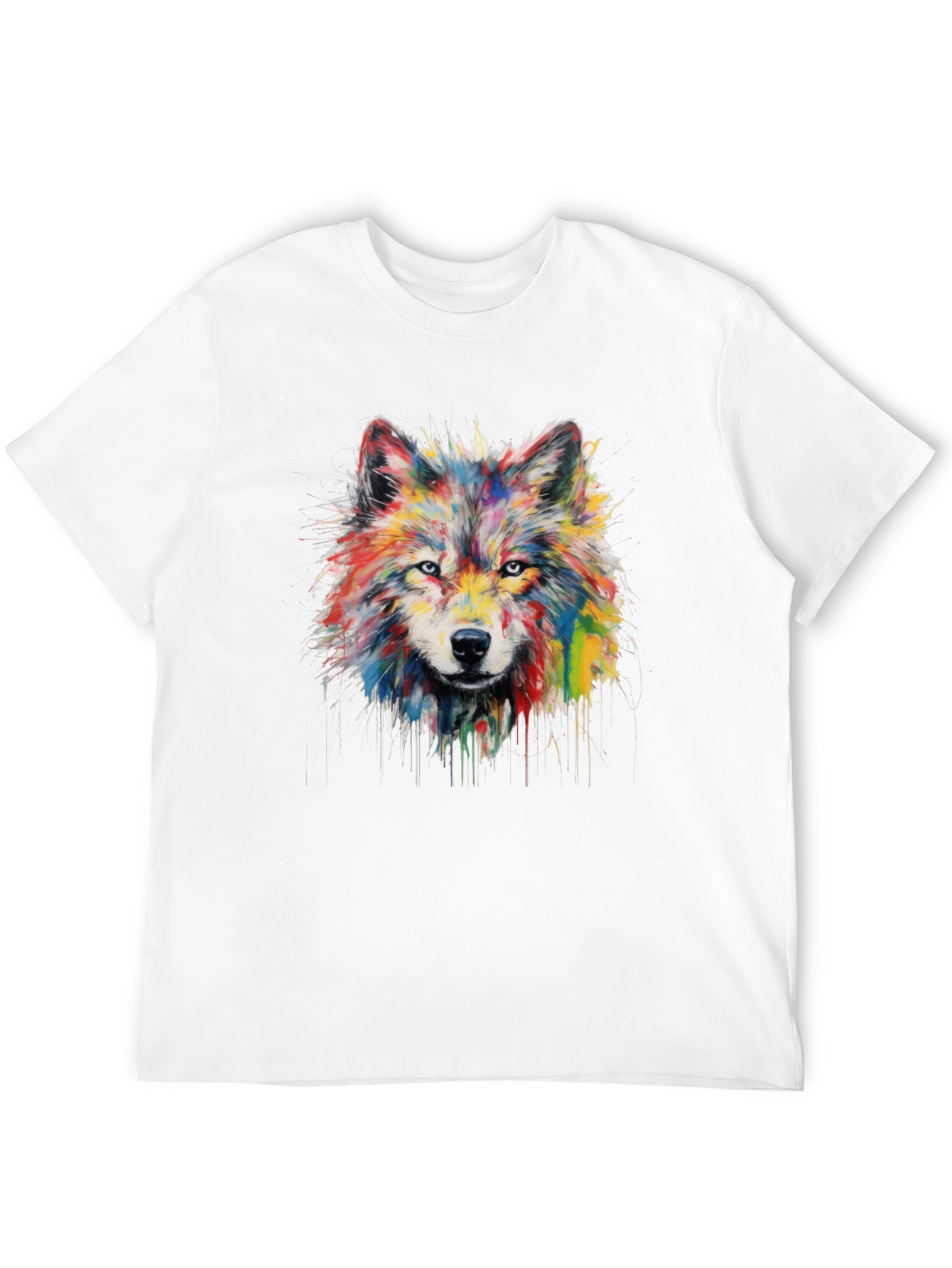 Black Colorful Watercolor Wolf Graphic Black T-Shirt view 12