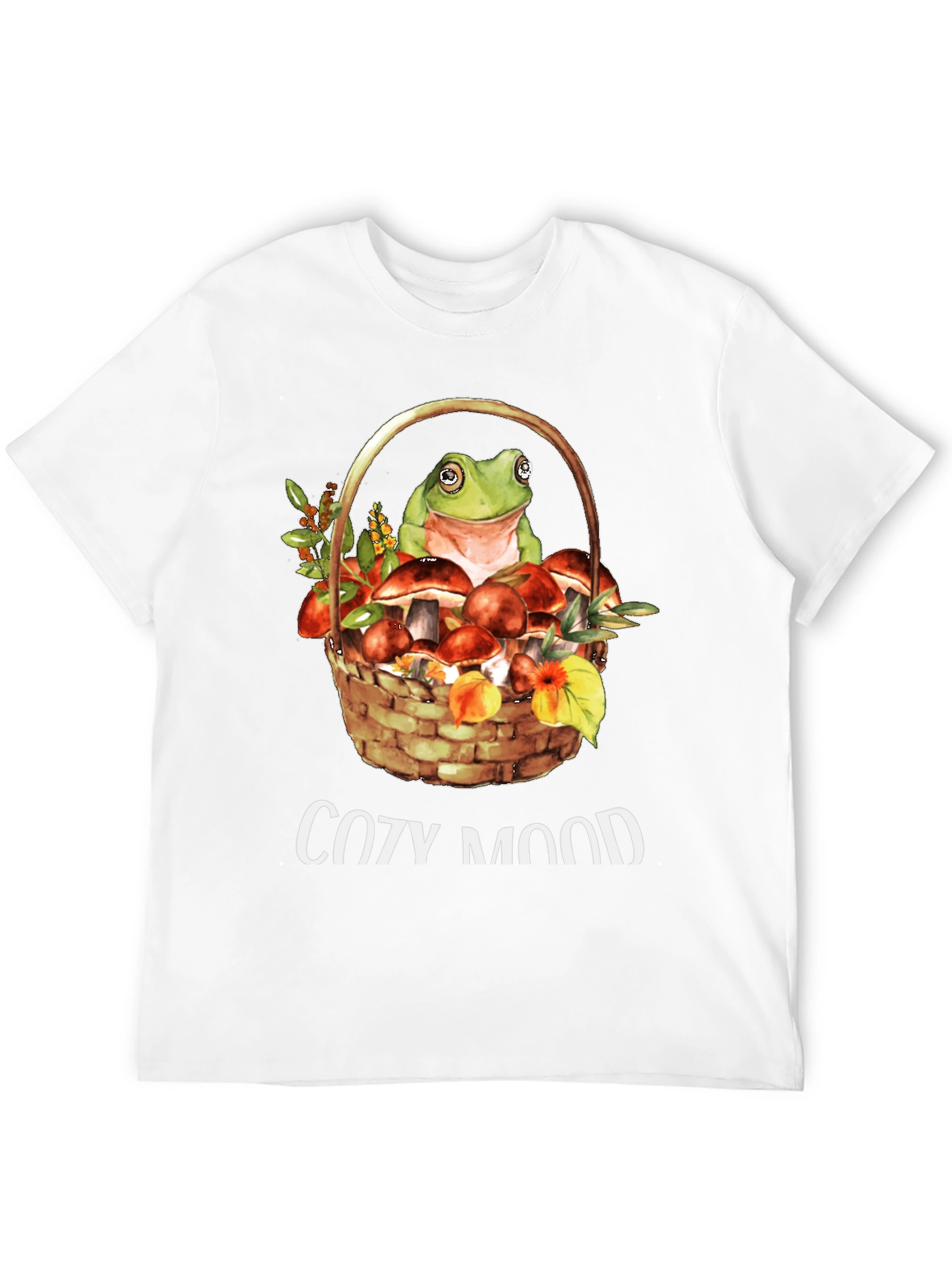 Black Cozy Mood Frog & Mushroom Basket T-Shirt view 12