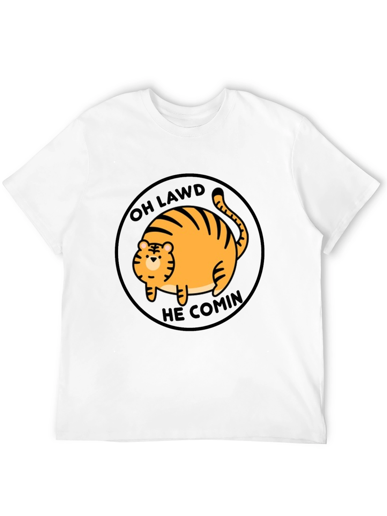 Black Oh Lawd He Comin' Cat T-Shirt - Funny Round Orange Tabby Tee view 12