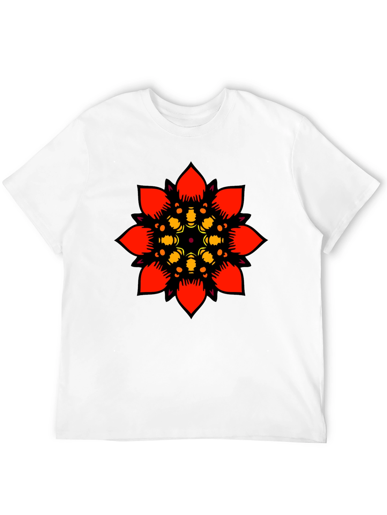 Black Geometric Mandala Graphic Tee - Black Cotton T-Shirt view 12