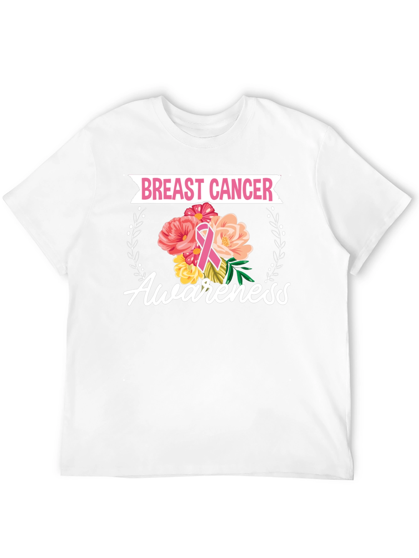 Black Breast Cancer Awareness Floral T-Shirt view 12