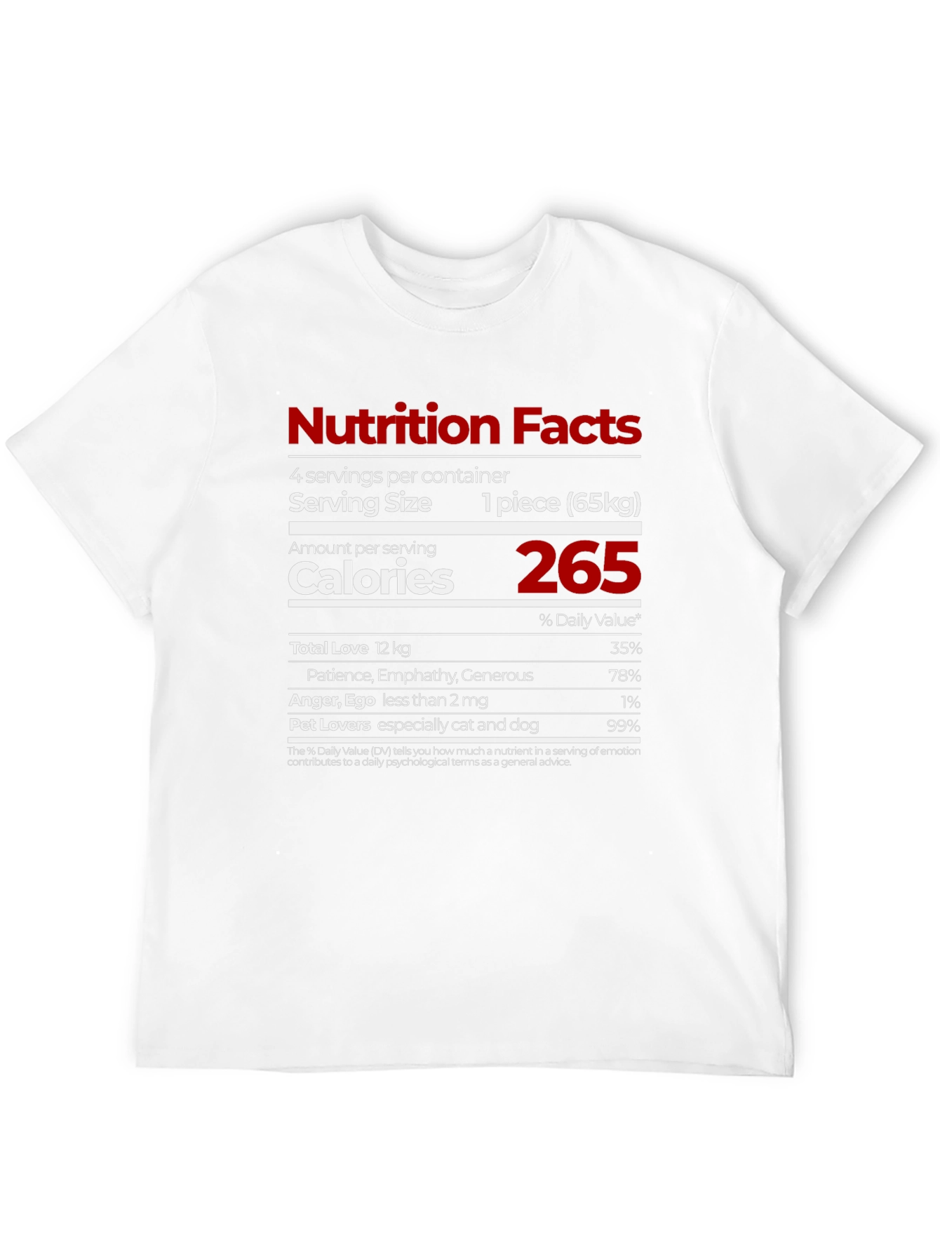 Black Nutrition Facts T-Shirt - Love, Patience, Pet Lovers view 12