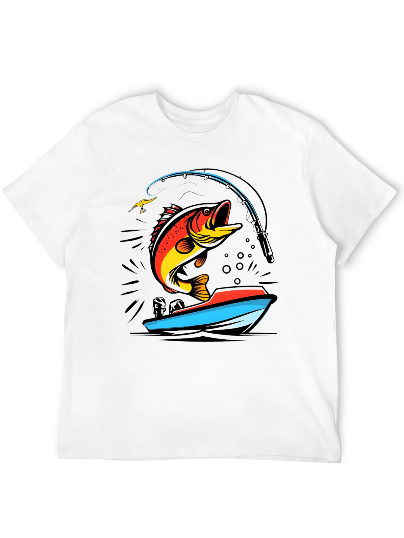Black Fishing T-Shirt: Bass Jumping From Boat view 12
