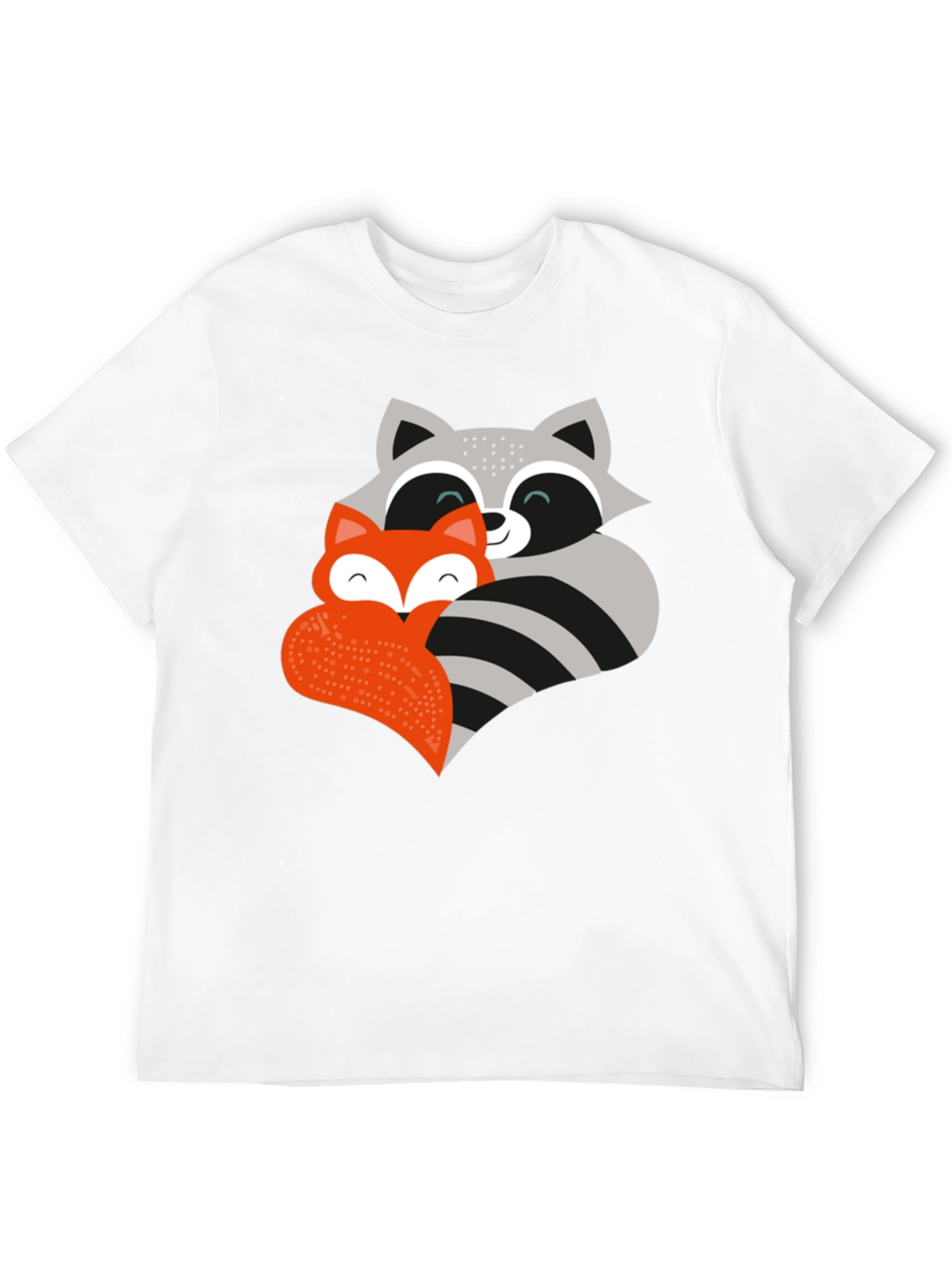 Black Cute Fox and Raccoon Graphic Tee view 12
