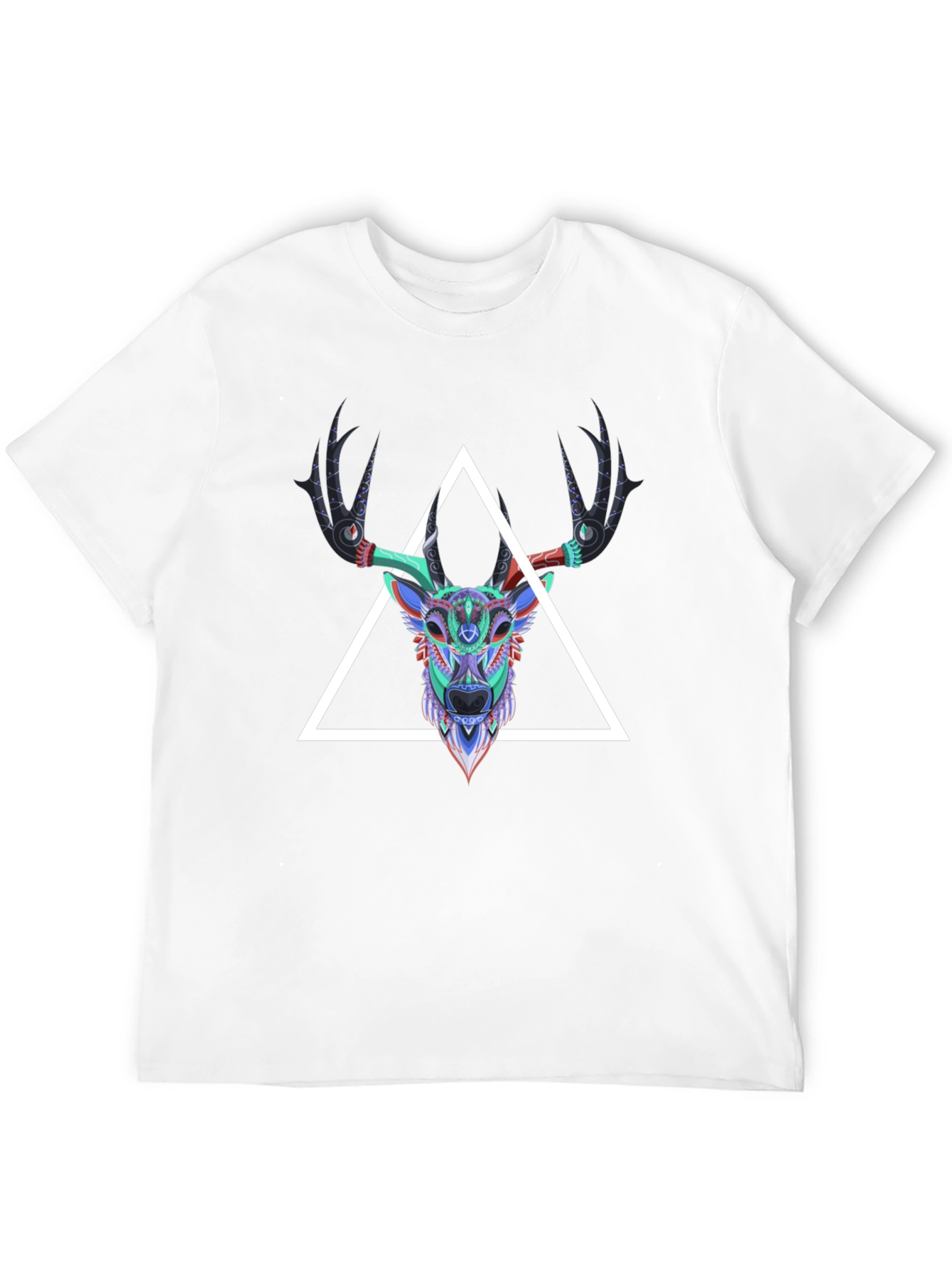 Black Geometric Deer Head Graphic Tee - Men's Black T-Shirt view 12
