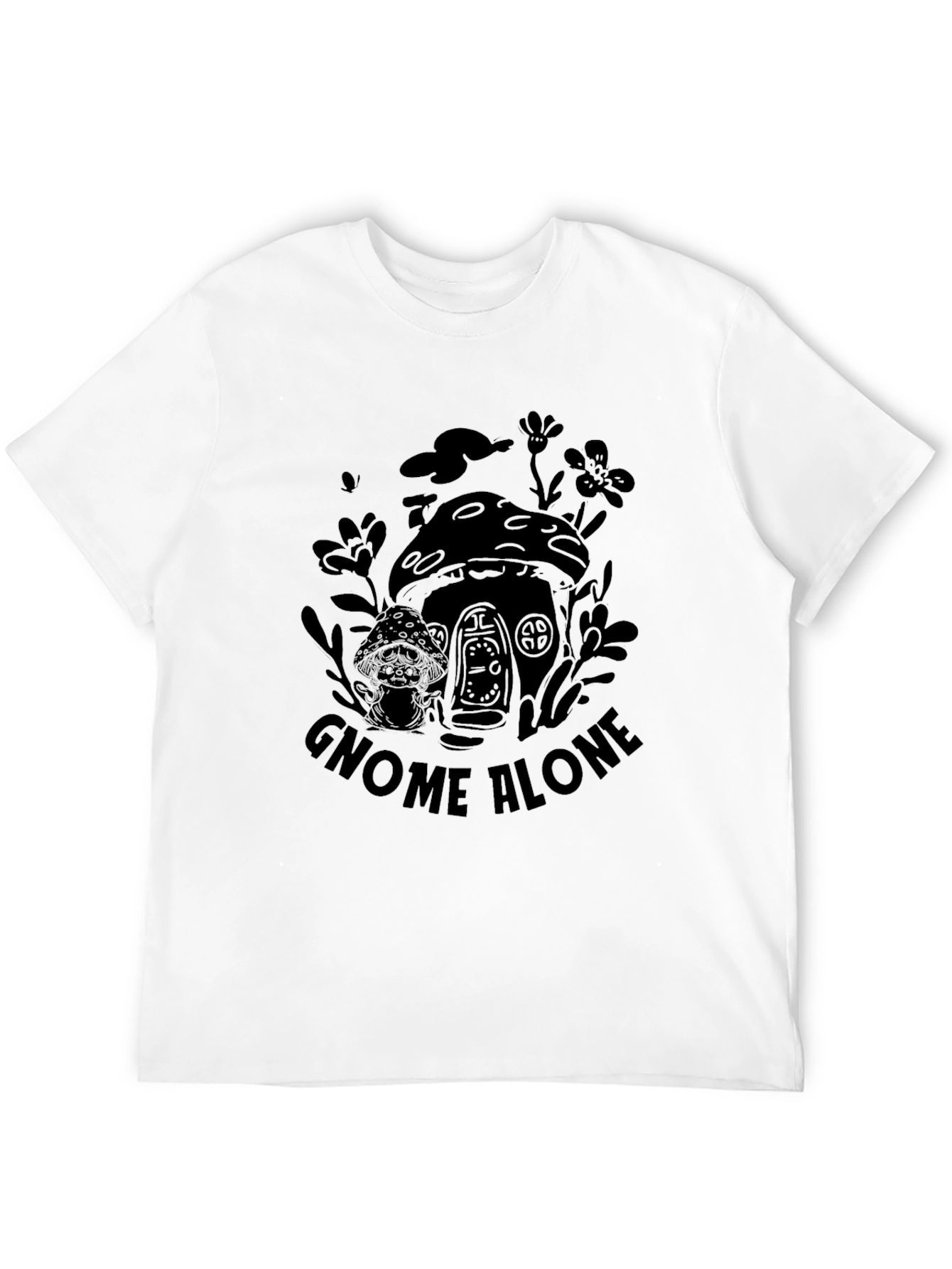 Black Gnome Alone Black Graphic T-Shirt view 12