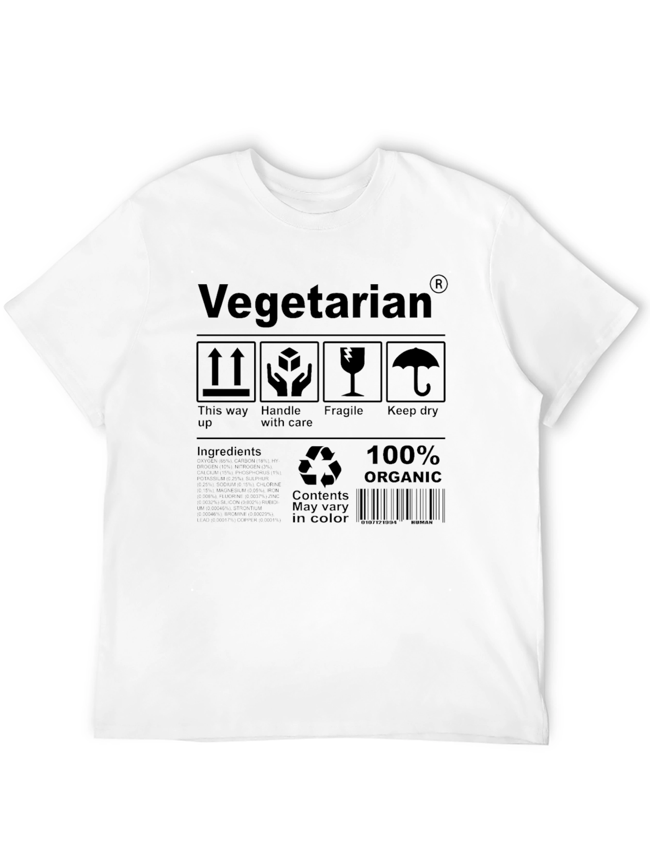 Black Vegetarian Organic Shipping Label T-Shirt view 12