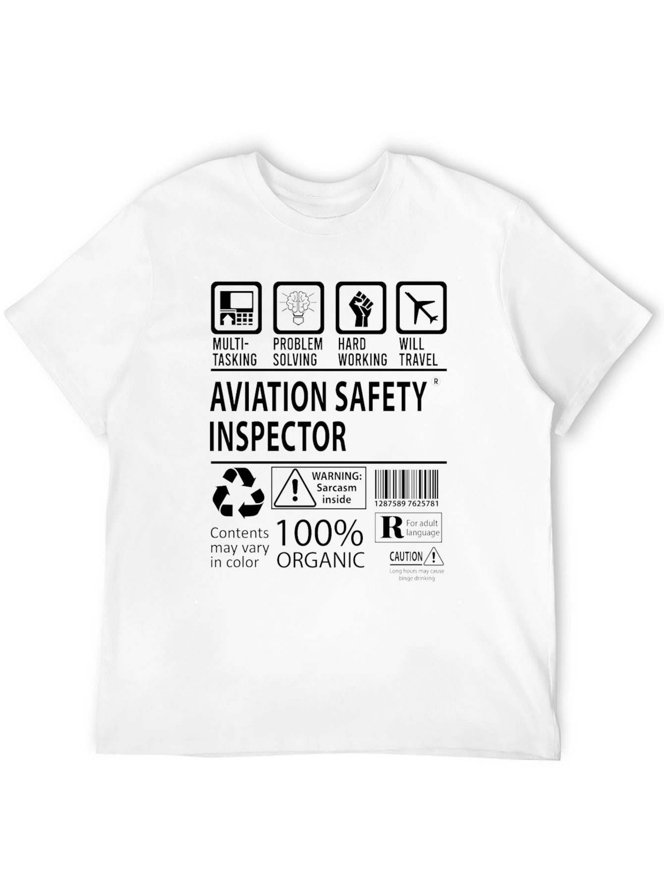 Black Aviation Safety Inspector 100% Organic Graphic Tee view 12