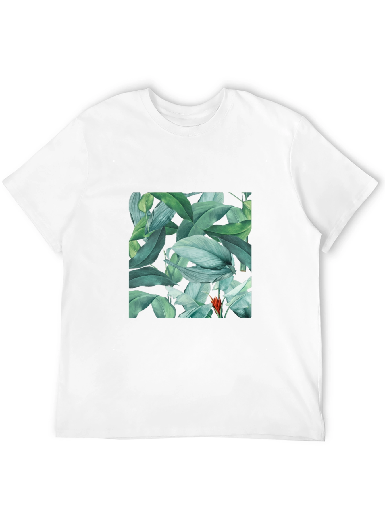 Black Tropical Leaves Print Black T-Shirt view 12