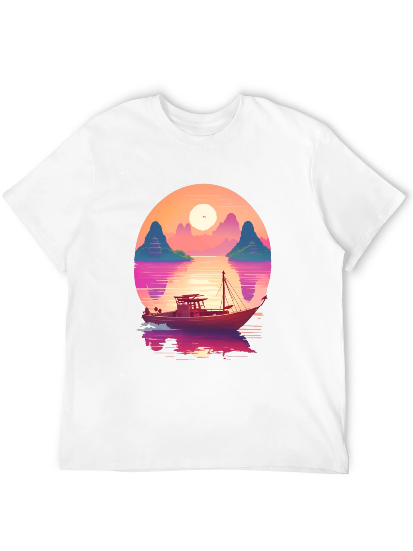 Black Sunset Boat Graphic Tee - Retro Style view 12