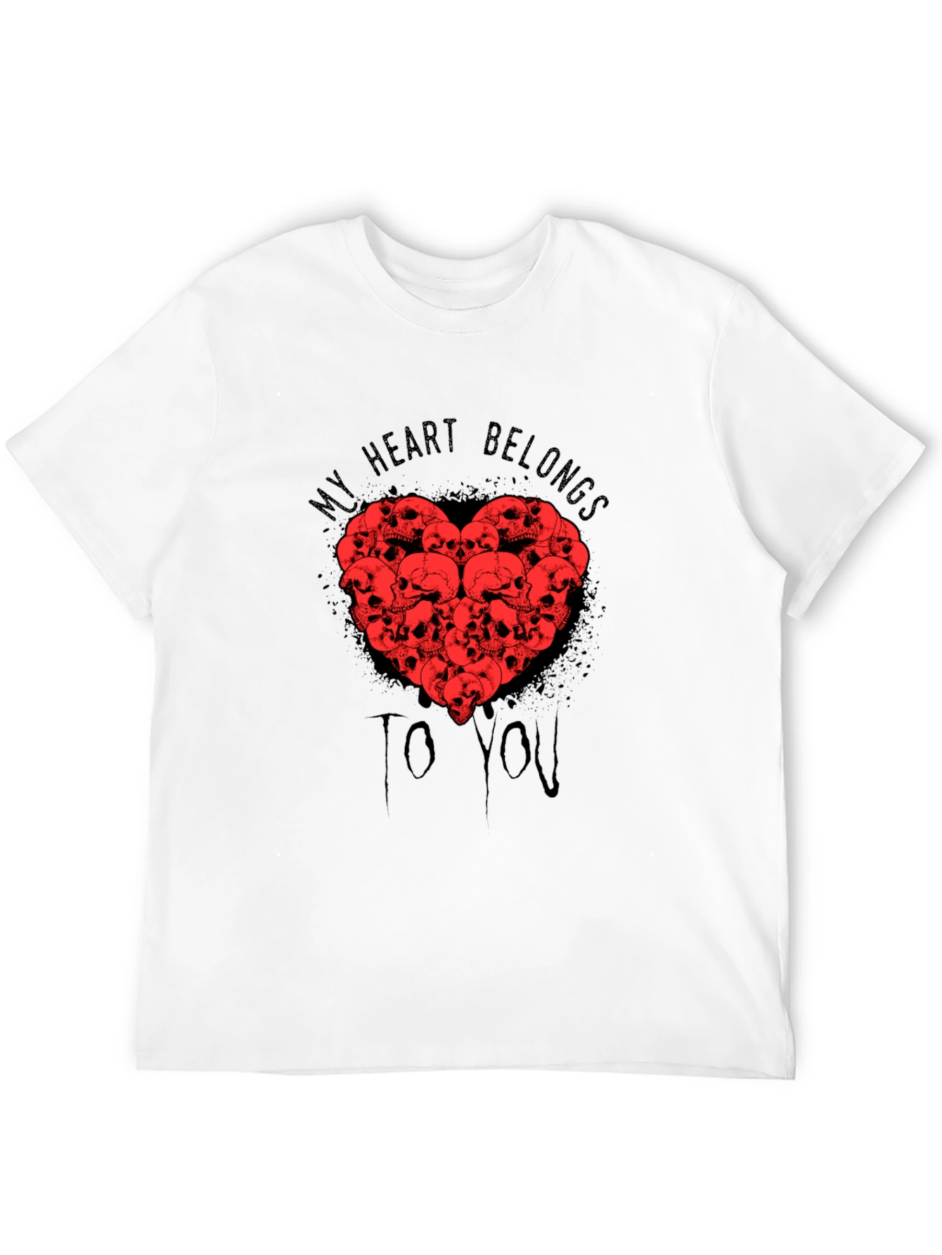 Black Skull Heart Graphic T-Shirt - My Heart Belongs To You view 12