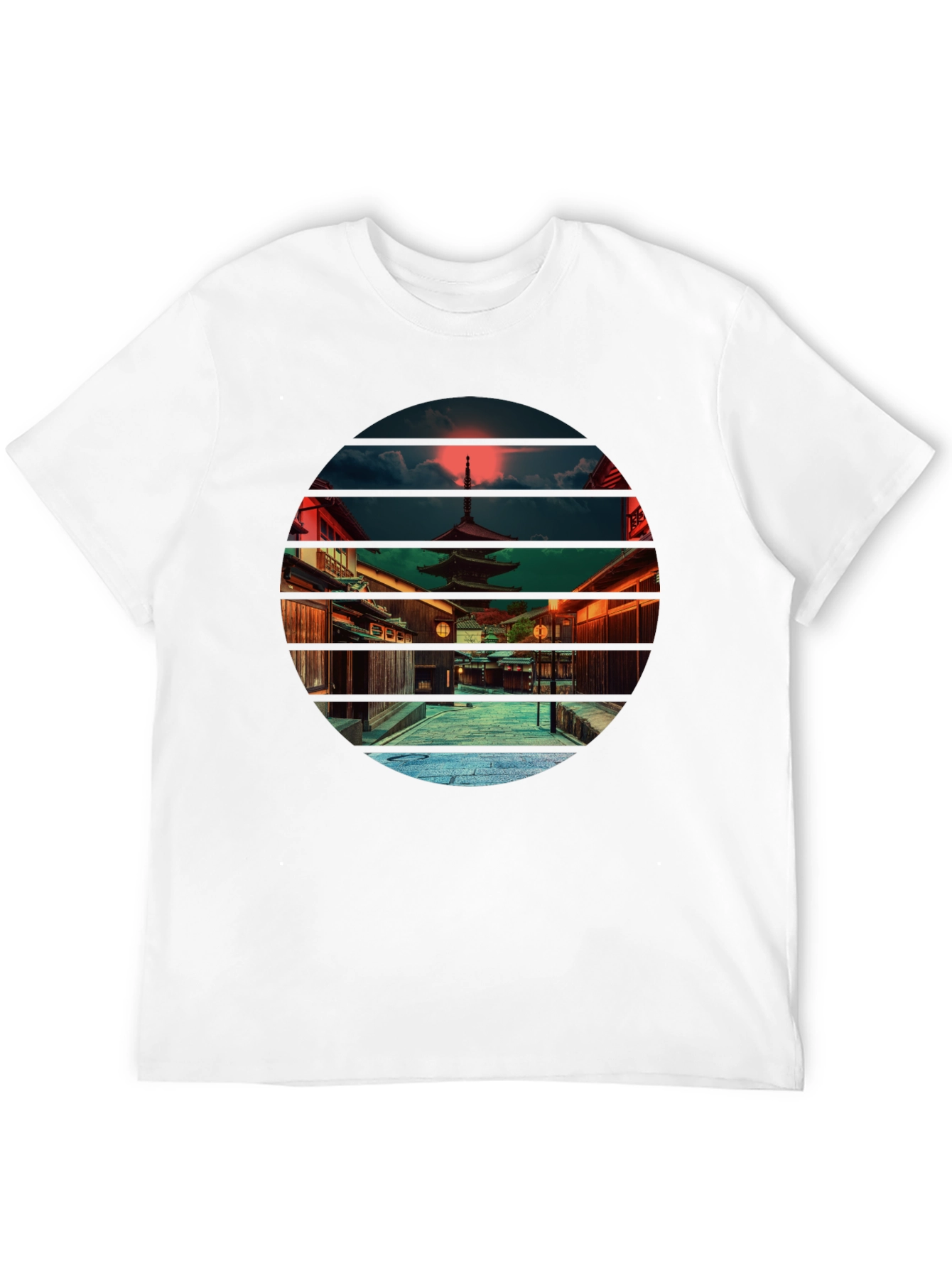 Black Japanese Temple Sunset Black T-Shirt view 12